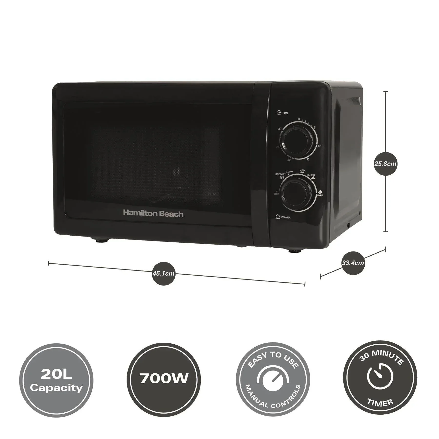 Hamilton Beach 20L Manual Microwave with Stainless Steel Cavity - Black - Image 10