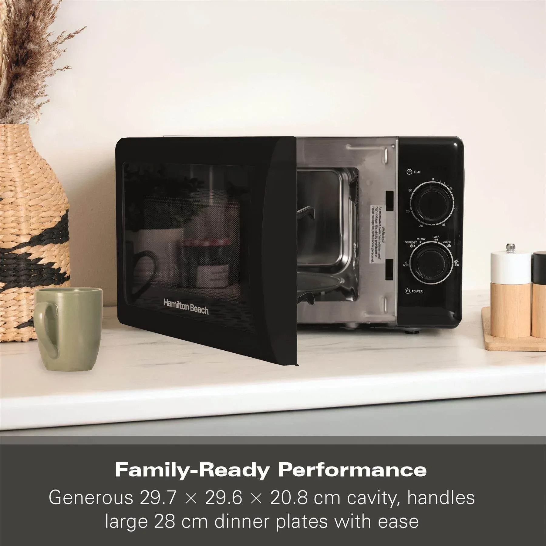 Hamilton Beach 20L Manual Microwave with Stainless Steel Cavity - Black - Image 4