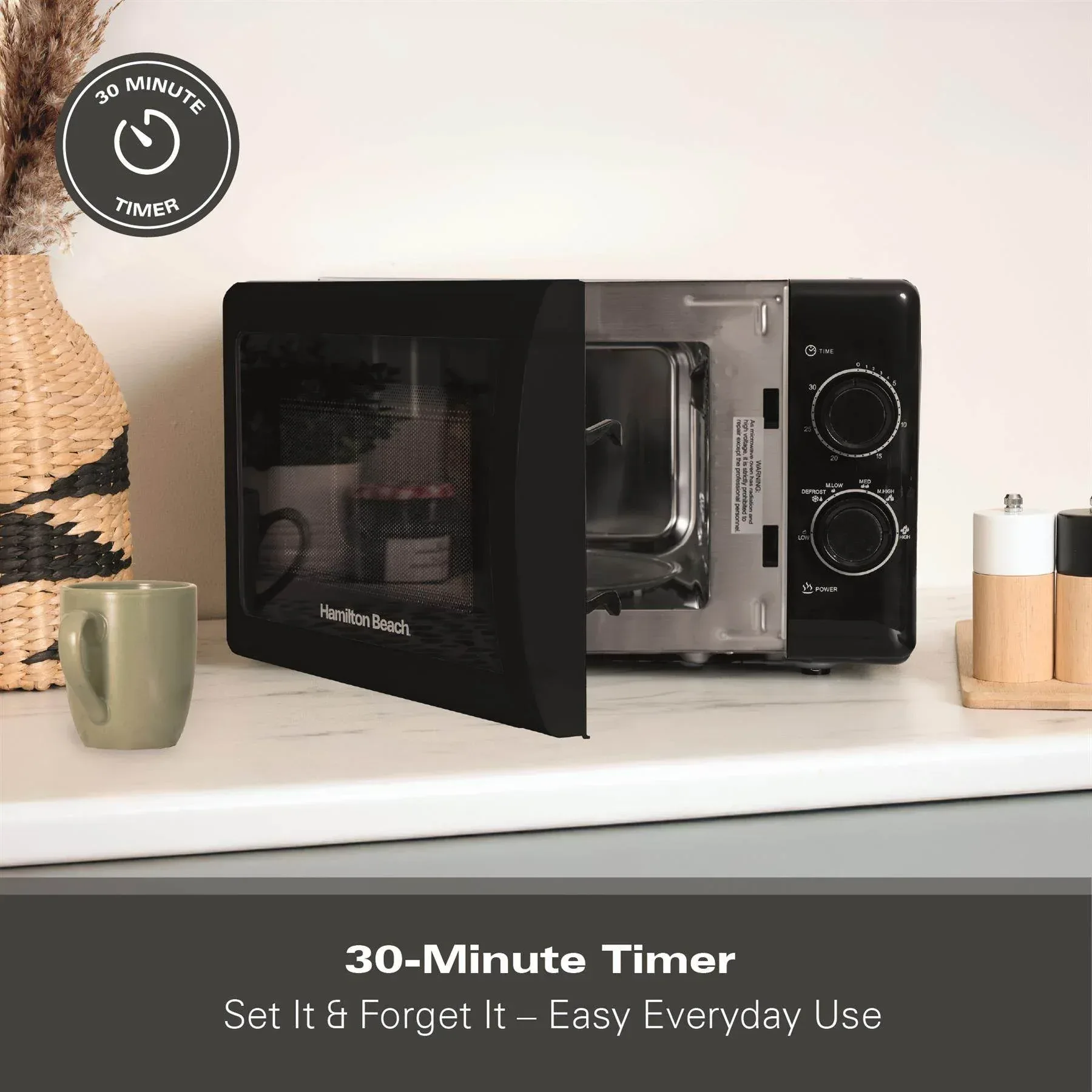 Hamilton Beach 20L Manual Microwave with Stainless Steel Cavity - Black - Image 8