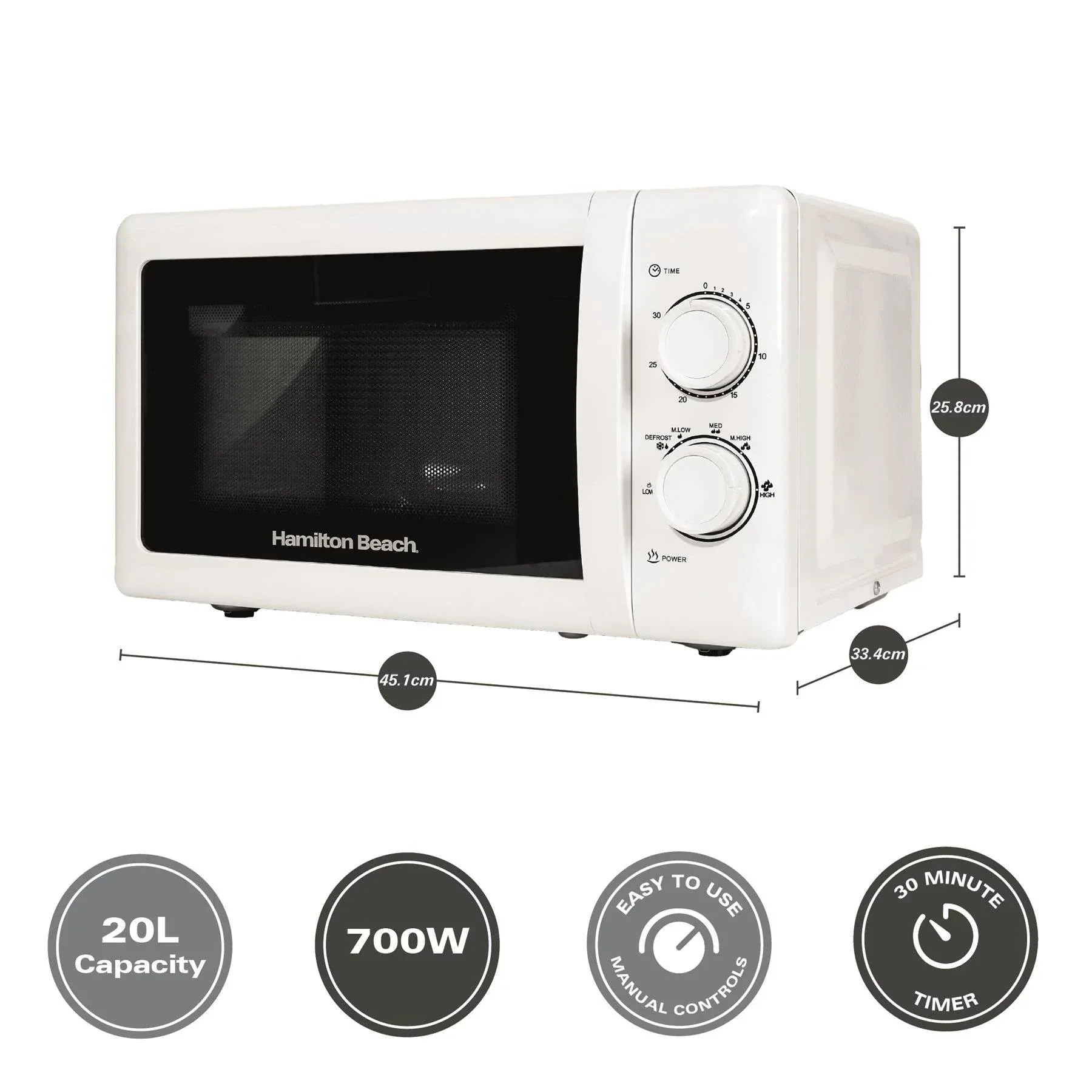 Hamilton Beach 20L Manual Microwave With Stainless Steel Cavity - White - Image 10