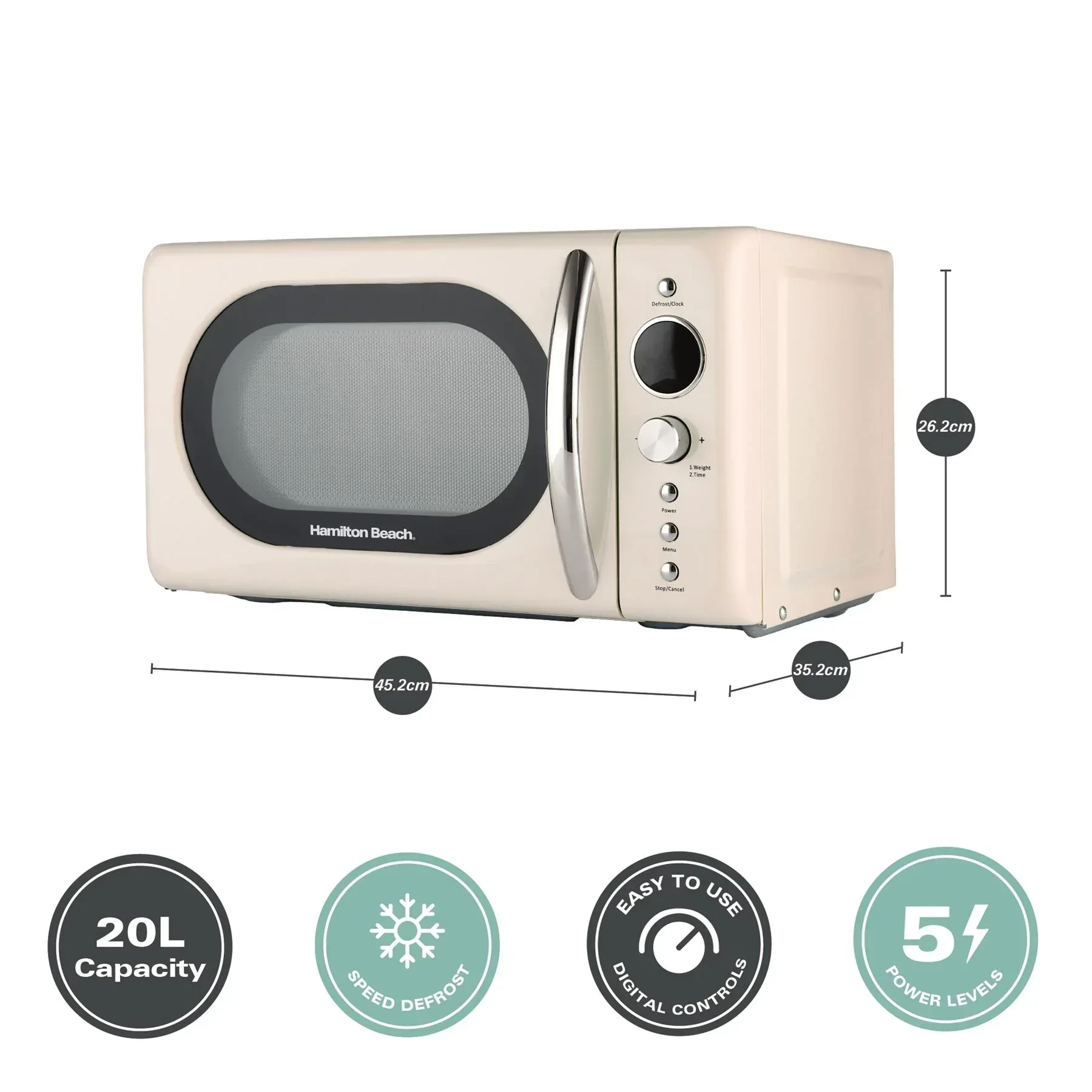 Hamilton Beach 20L Retro Cream Microwave - Image 9