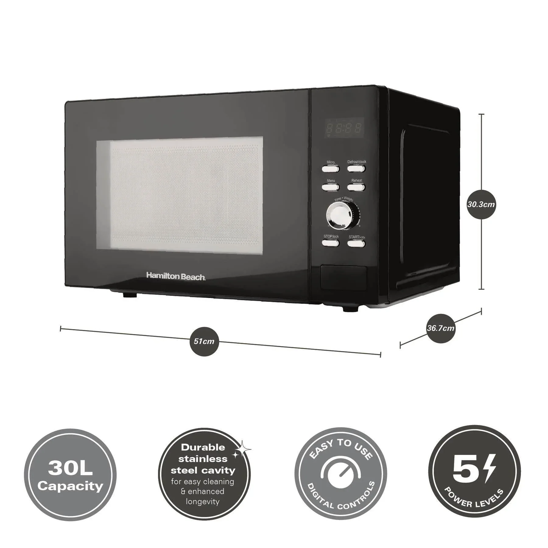 Hamilton Beach 30L Black Family Microwave - Image 11