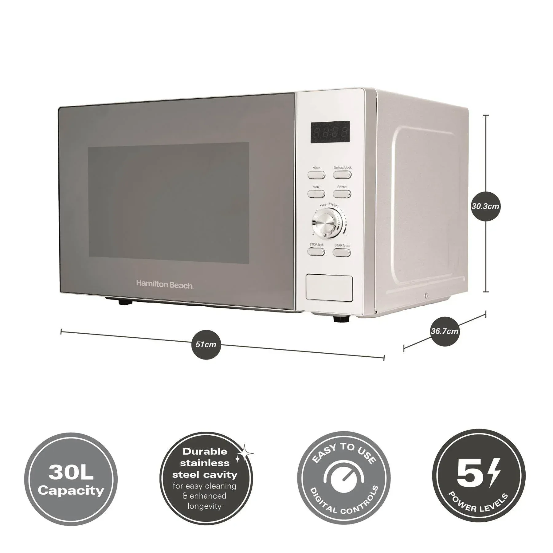 Hamilton Beach 30L Silver Family Microwave - Image 11