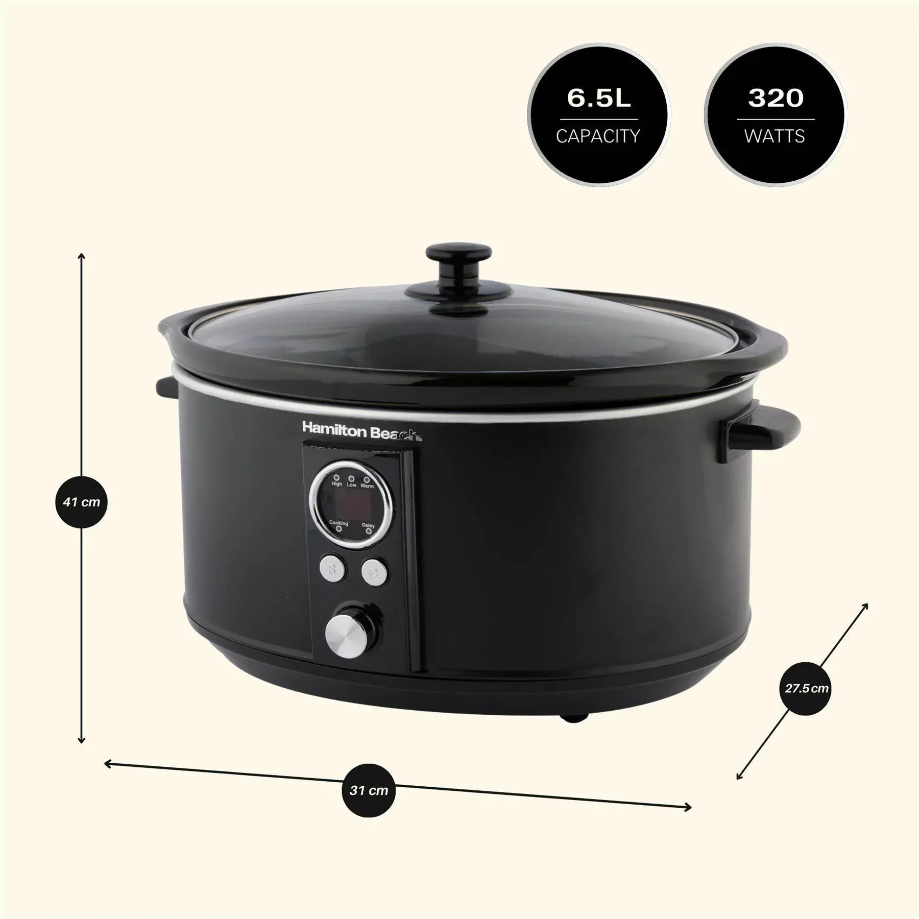 Hamilton Beach Digital 6.5L Oval Slow Cooker - Black - Image 3