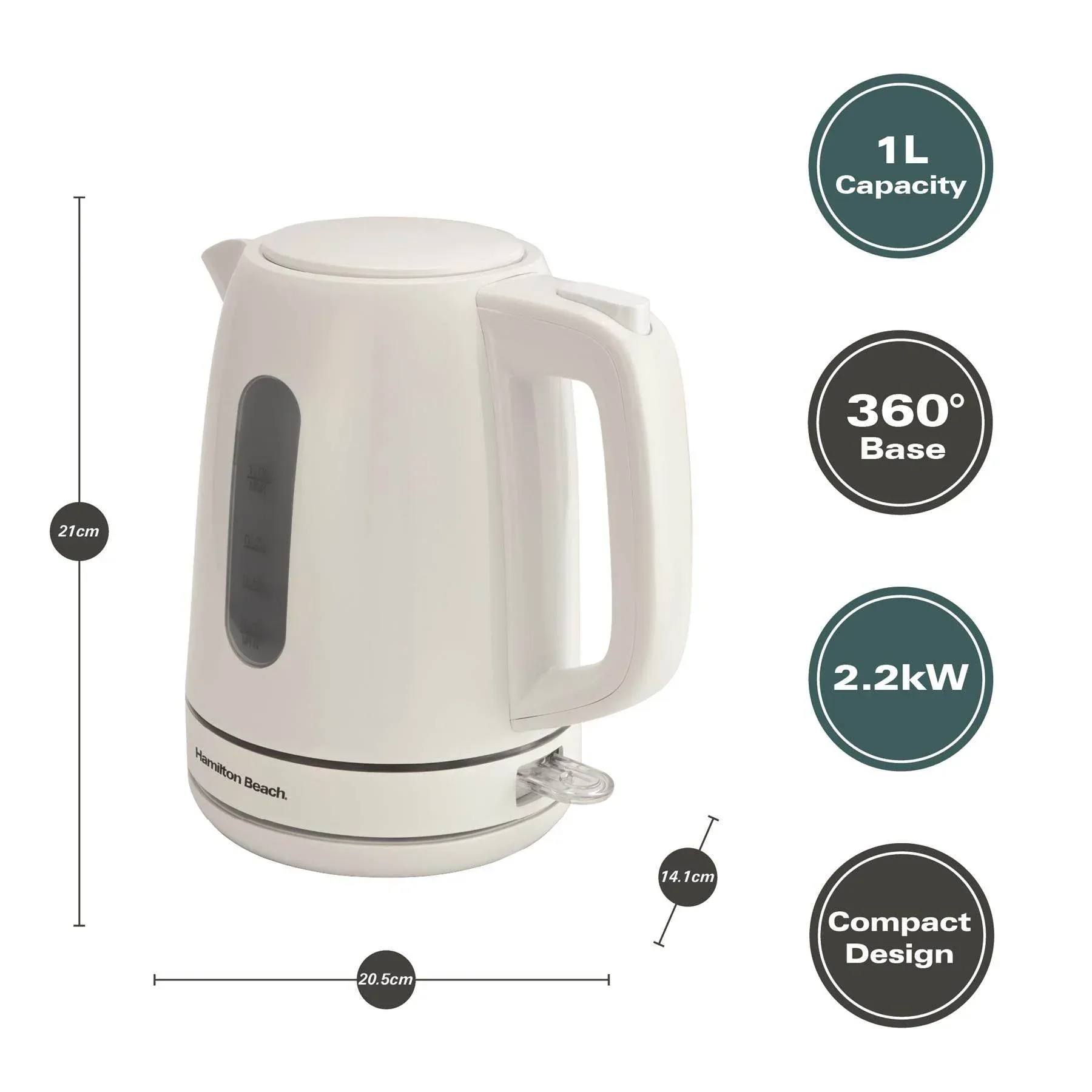Hamilton Beach Compact 1L Kettle - White - Image 3
