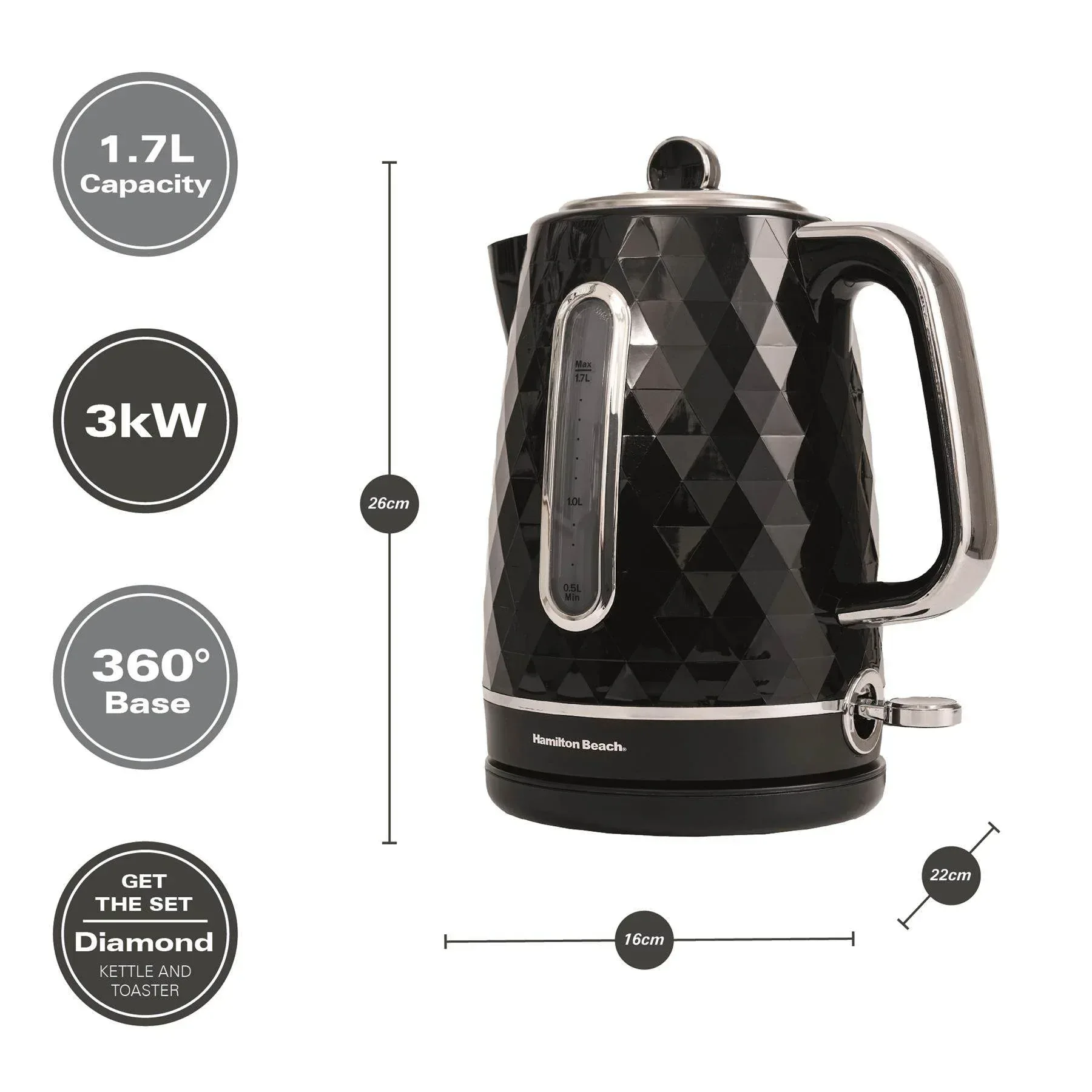 Hamilton Beach Diamond 1.7L Kettle - Black - Image 3