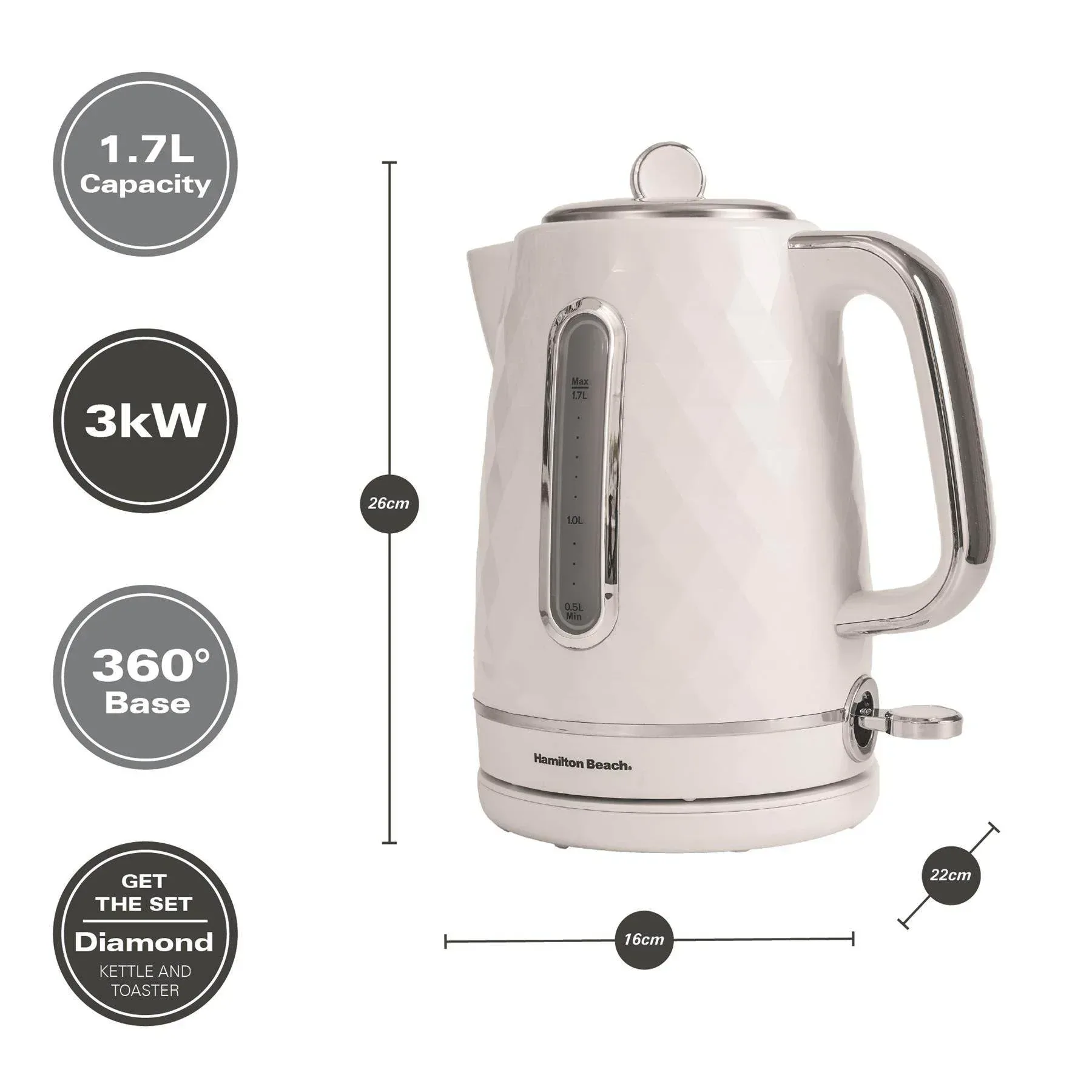 Hamilton Beach Diamond 1.7L Kettle - White - Image 3