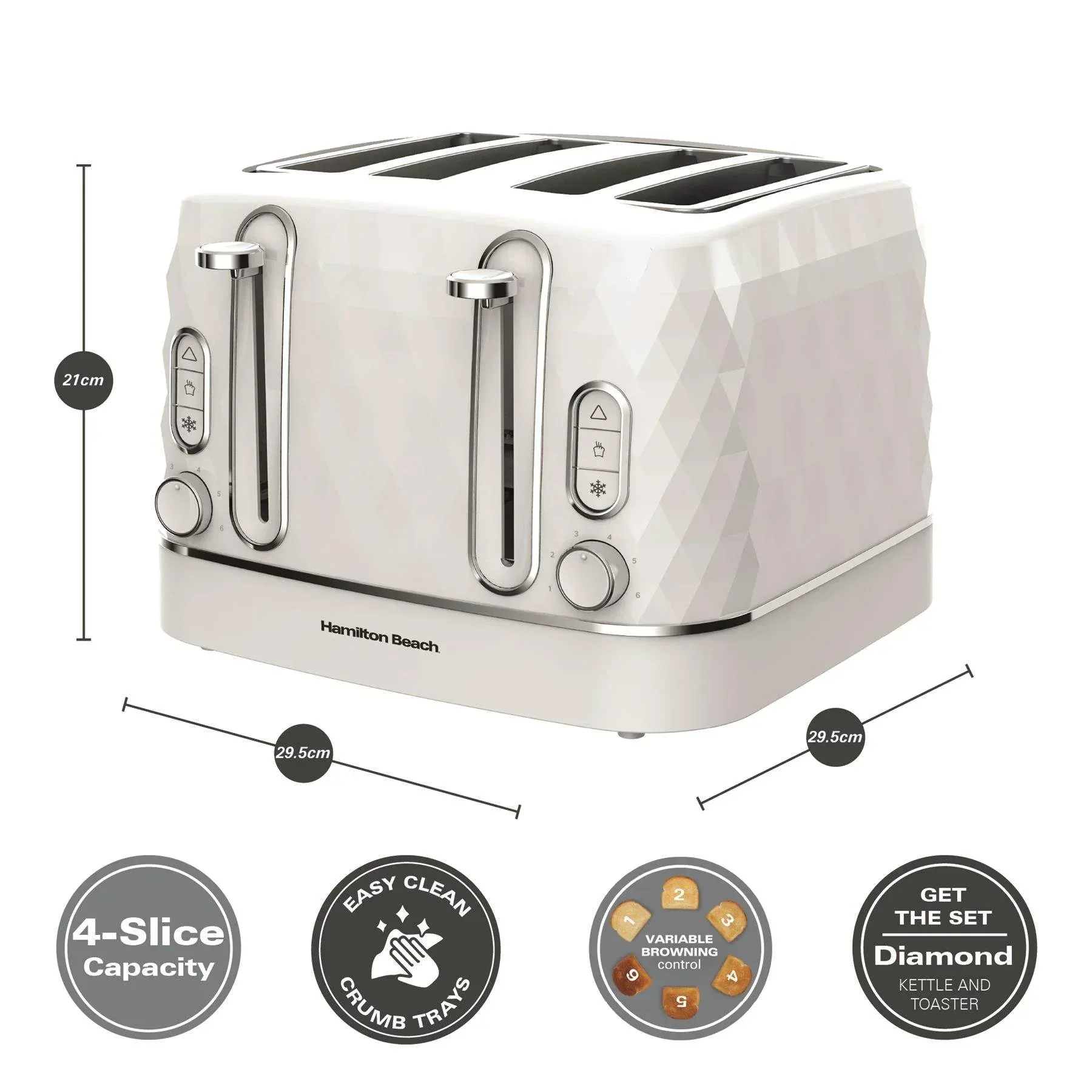 Hamilton Beach Diamond Kettle & Toaster Set White - Image 5