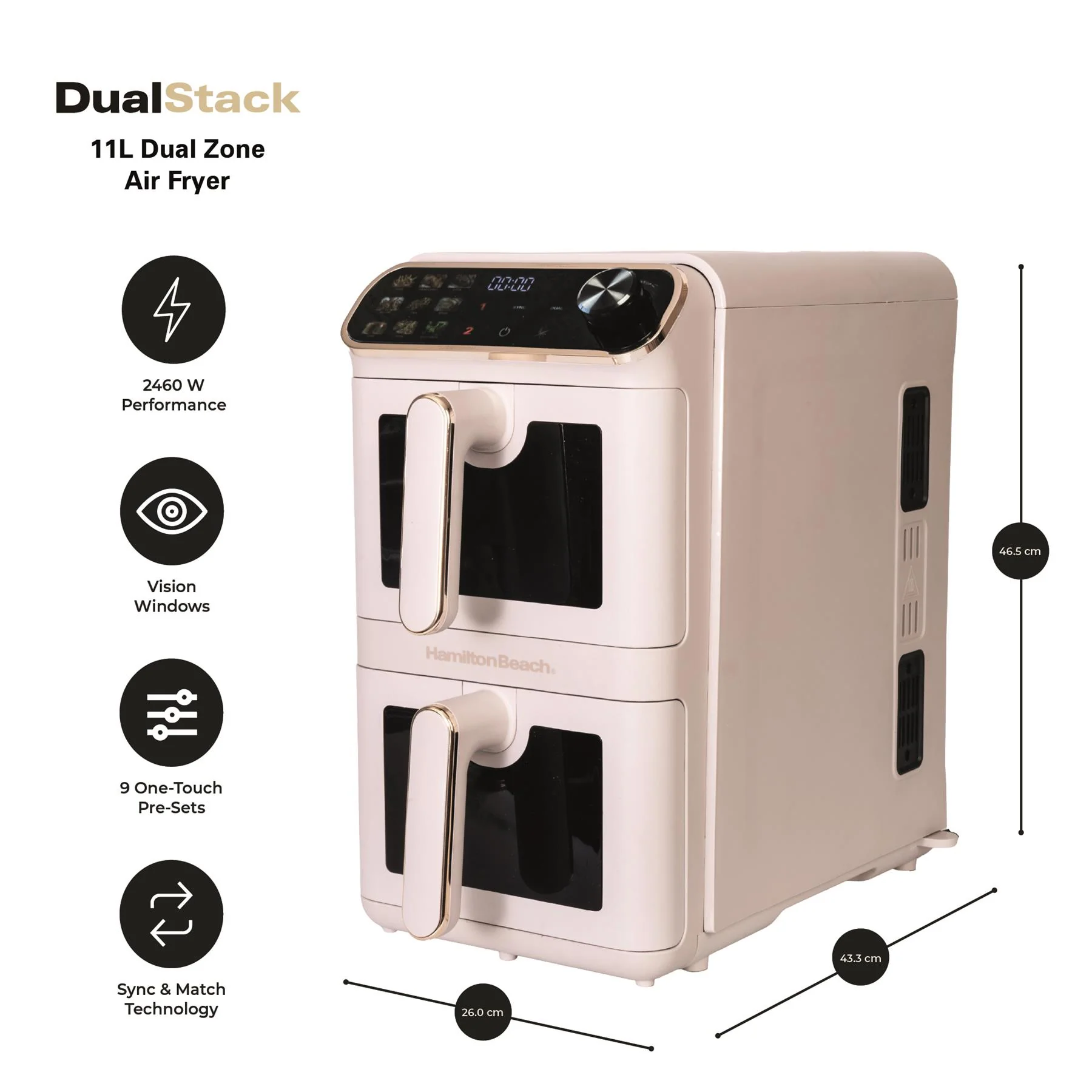 Hamilton Beach DualStack 11L Smart Air Fryer - Stone & Brushed Brass - Image 11