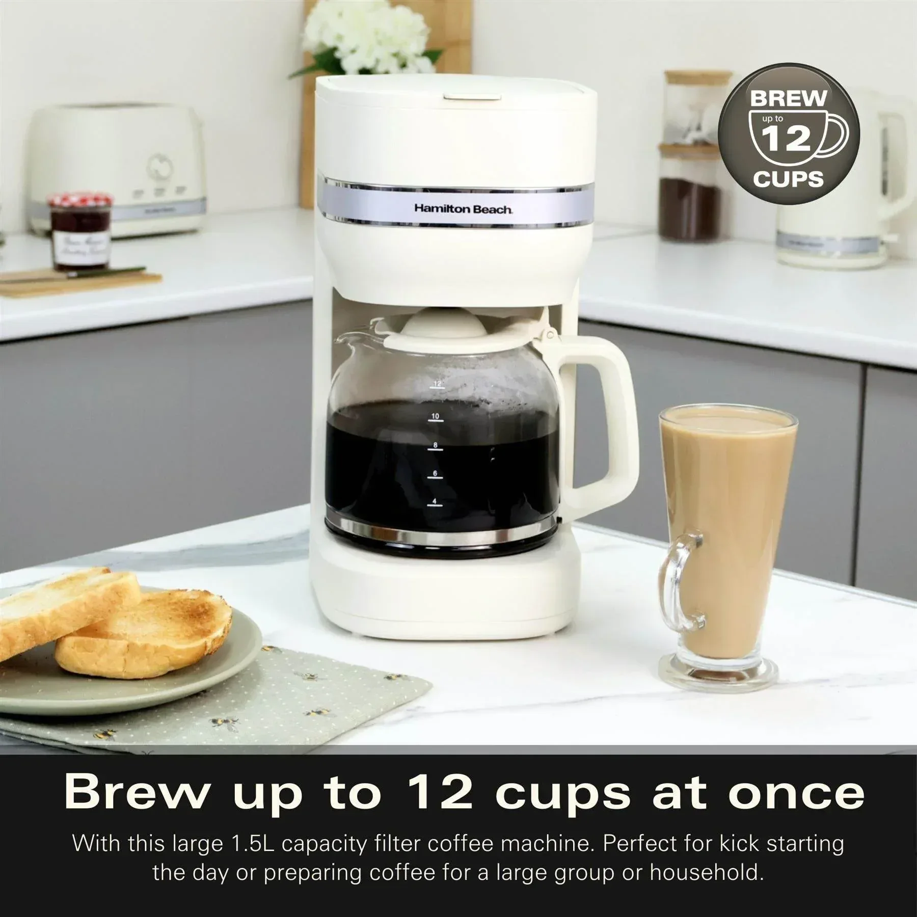 Hamilton Beach Ella 1.5L Filter Coffee Machine - Matte Latte - Image 4