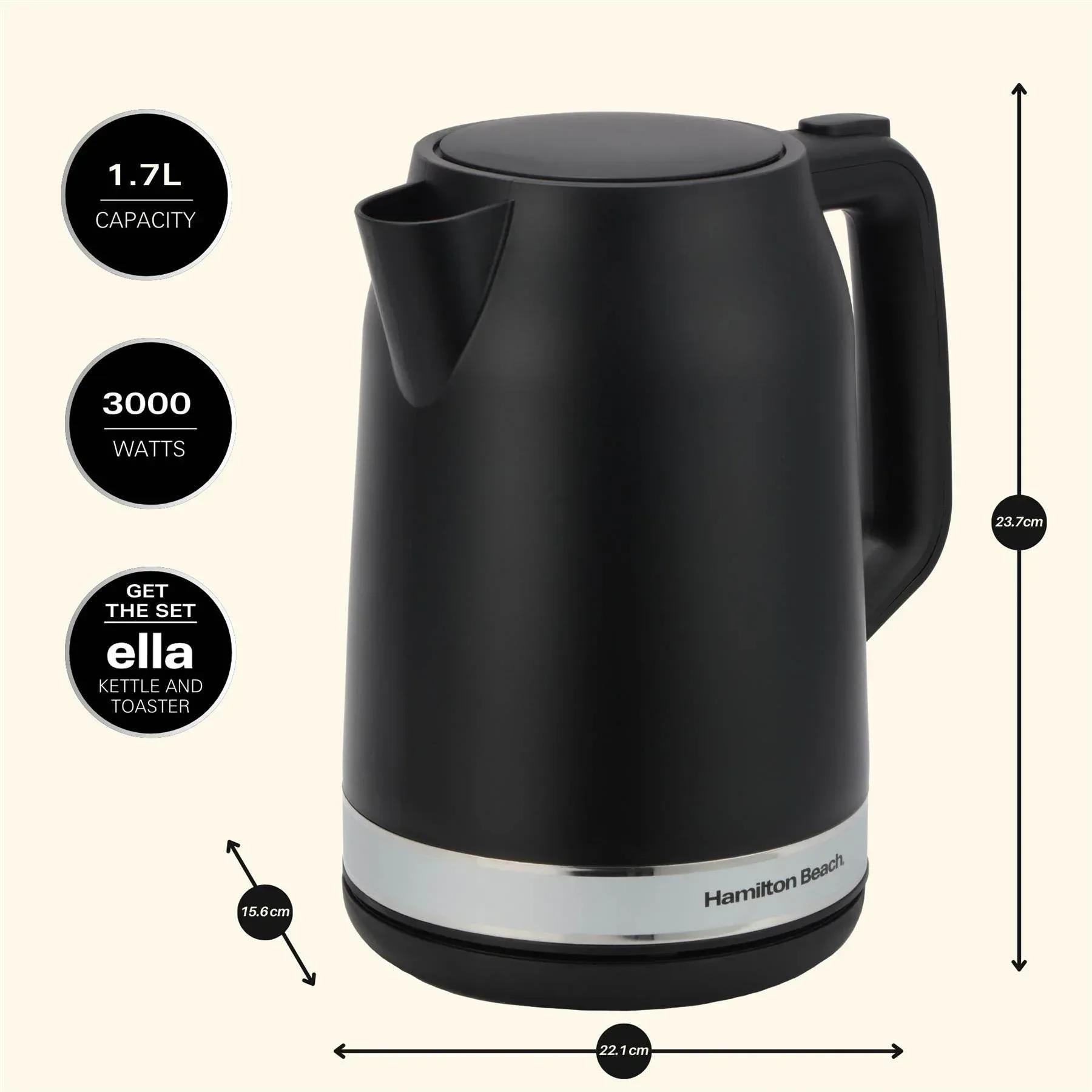 Hamilton Beach Ella 1.7L Kettle - Matte Black - Image 4