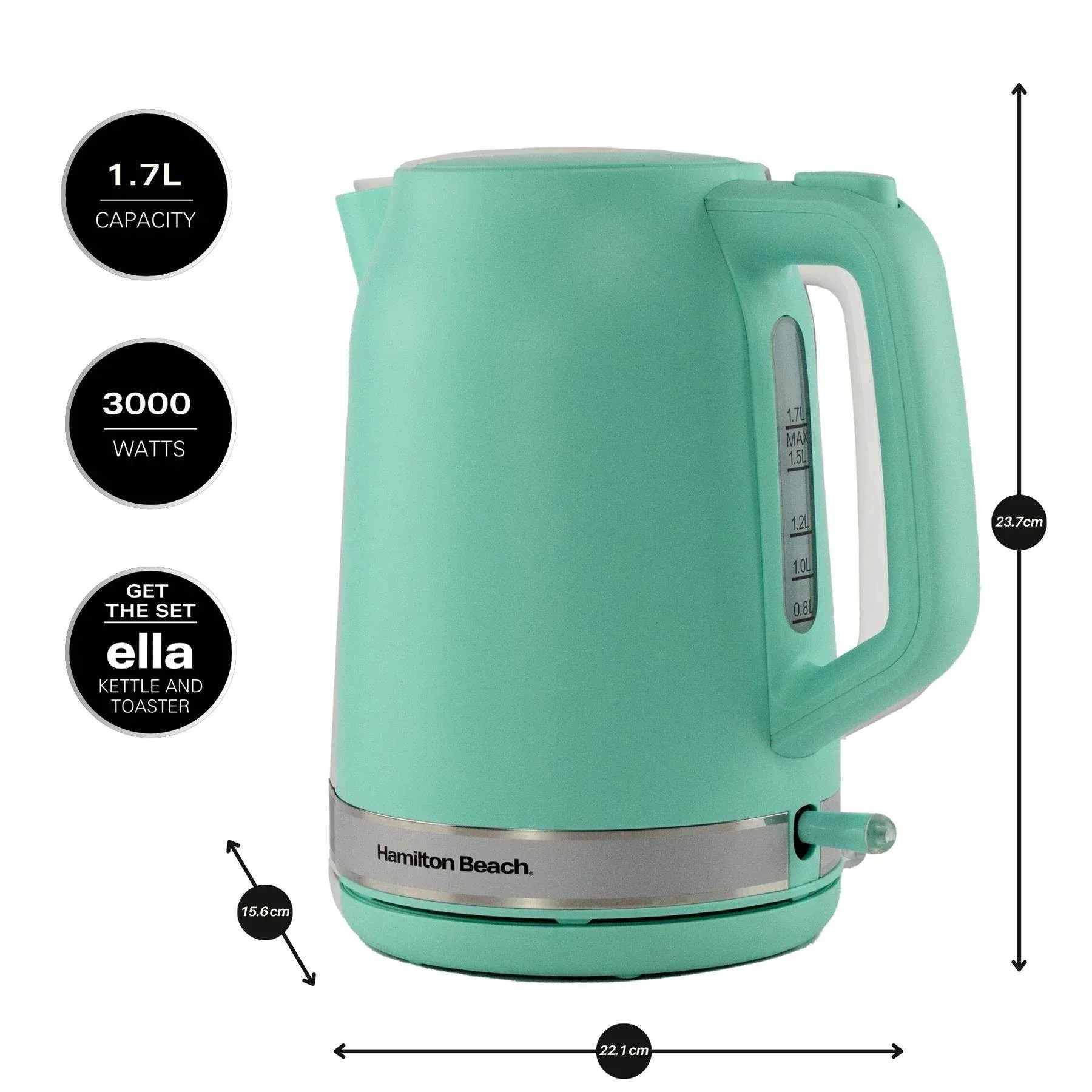 Hamilton Beach Ella 1.7L Kettle - Matte Mint - Image 3