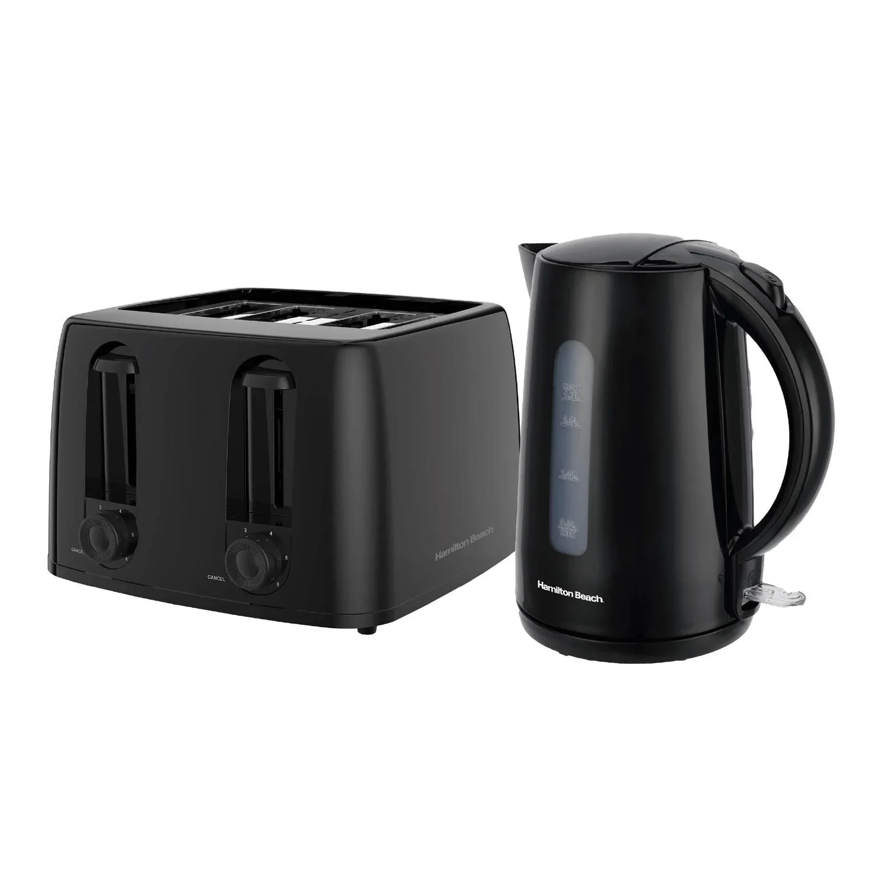 Hamilton Beach Essentials Rapid Boil Kettle & 4 Slice Toaster Set - Black