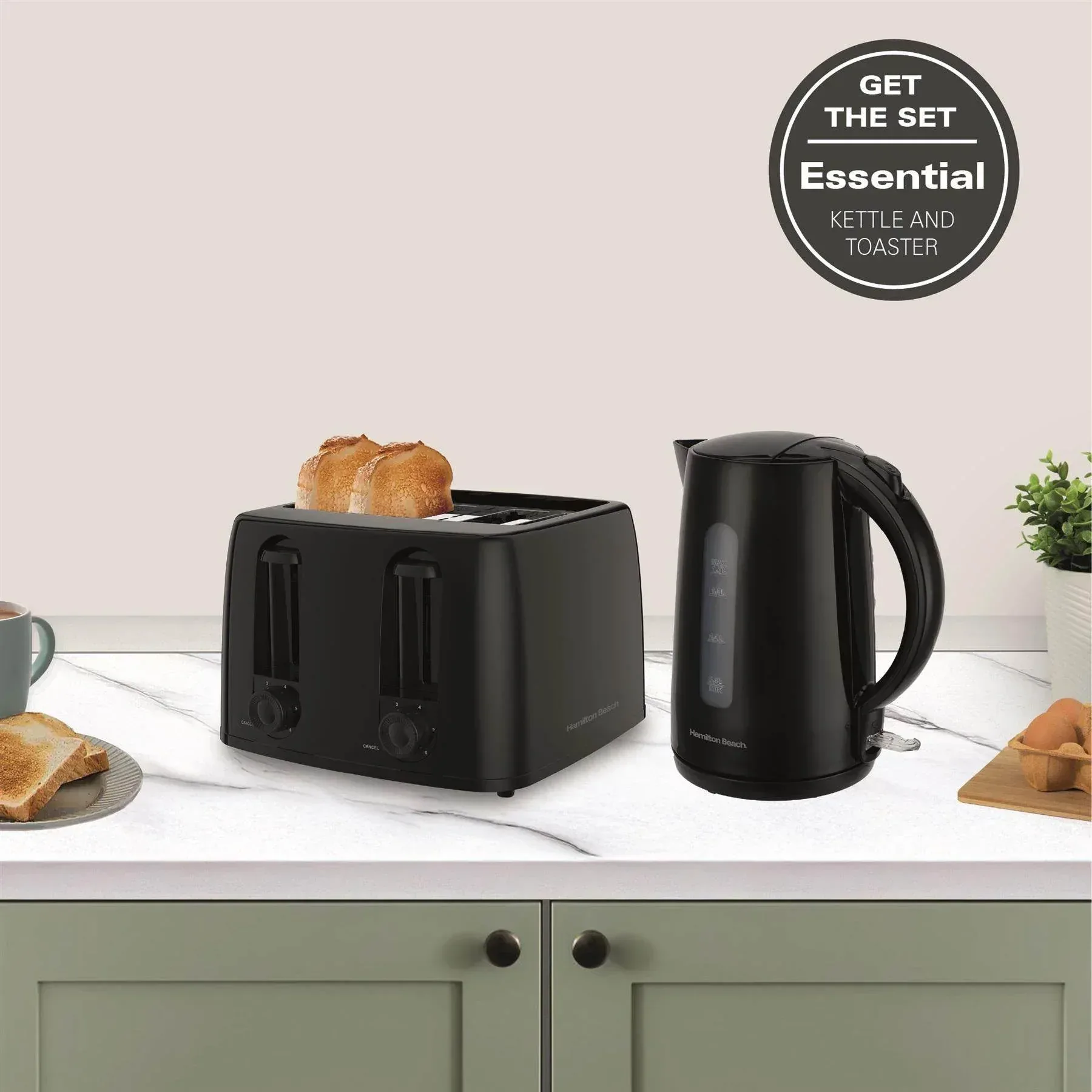 Hamilton Beach Essentials Rapid Boil Kettle & 4 Slice Toaster Set - Black - Image 2