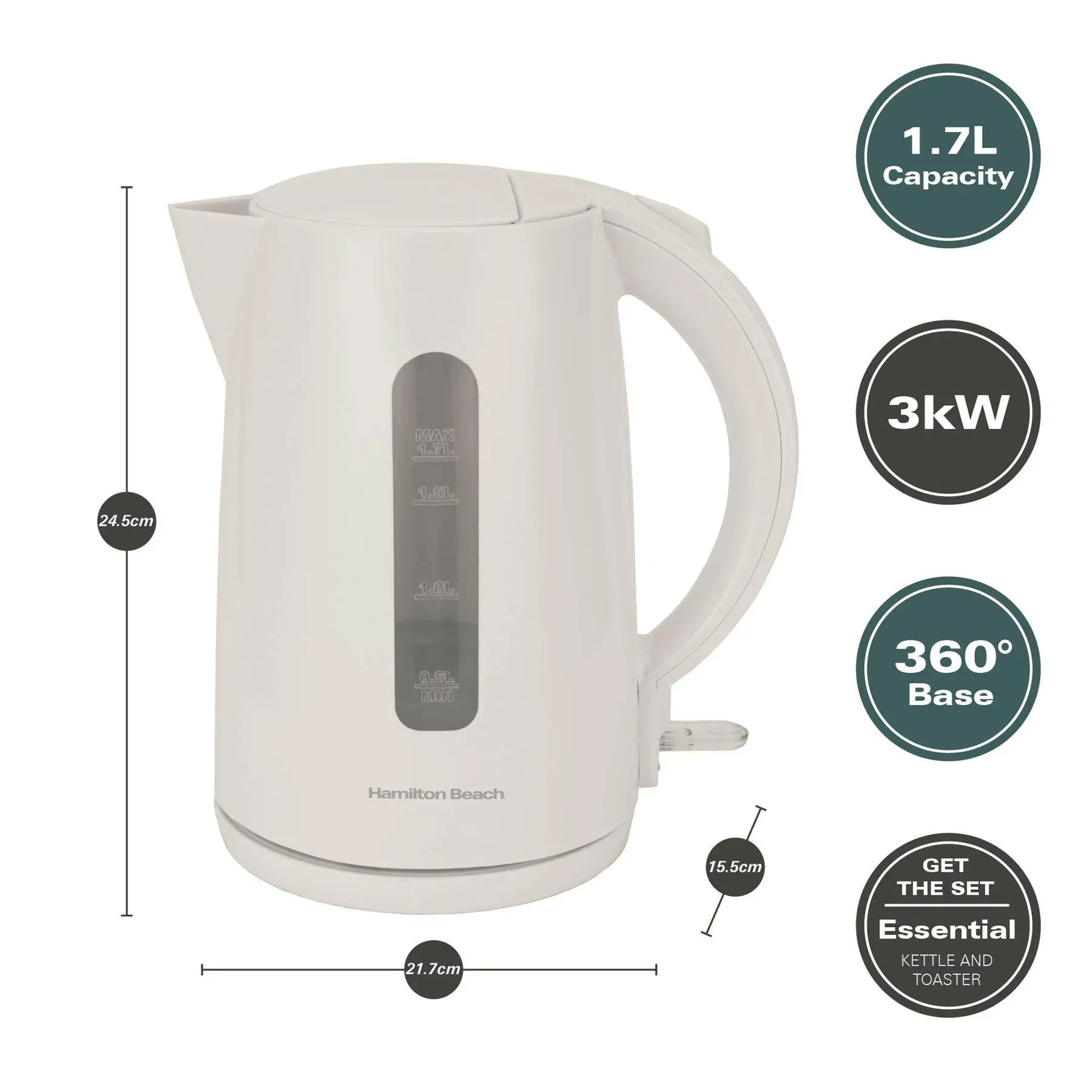 Hamilton Beach Essentials Rapid Boil Kettle & 4 Slice Toaster Set - White - Image 5