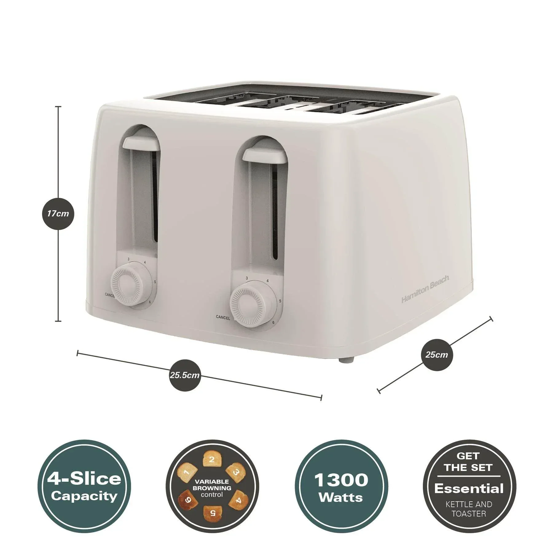 Hamilton Beach Essentials Rapid Boil Kettle & 4 Slice Toaster Set - White - Image 6