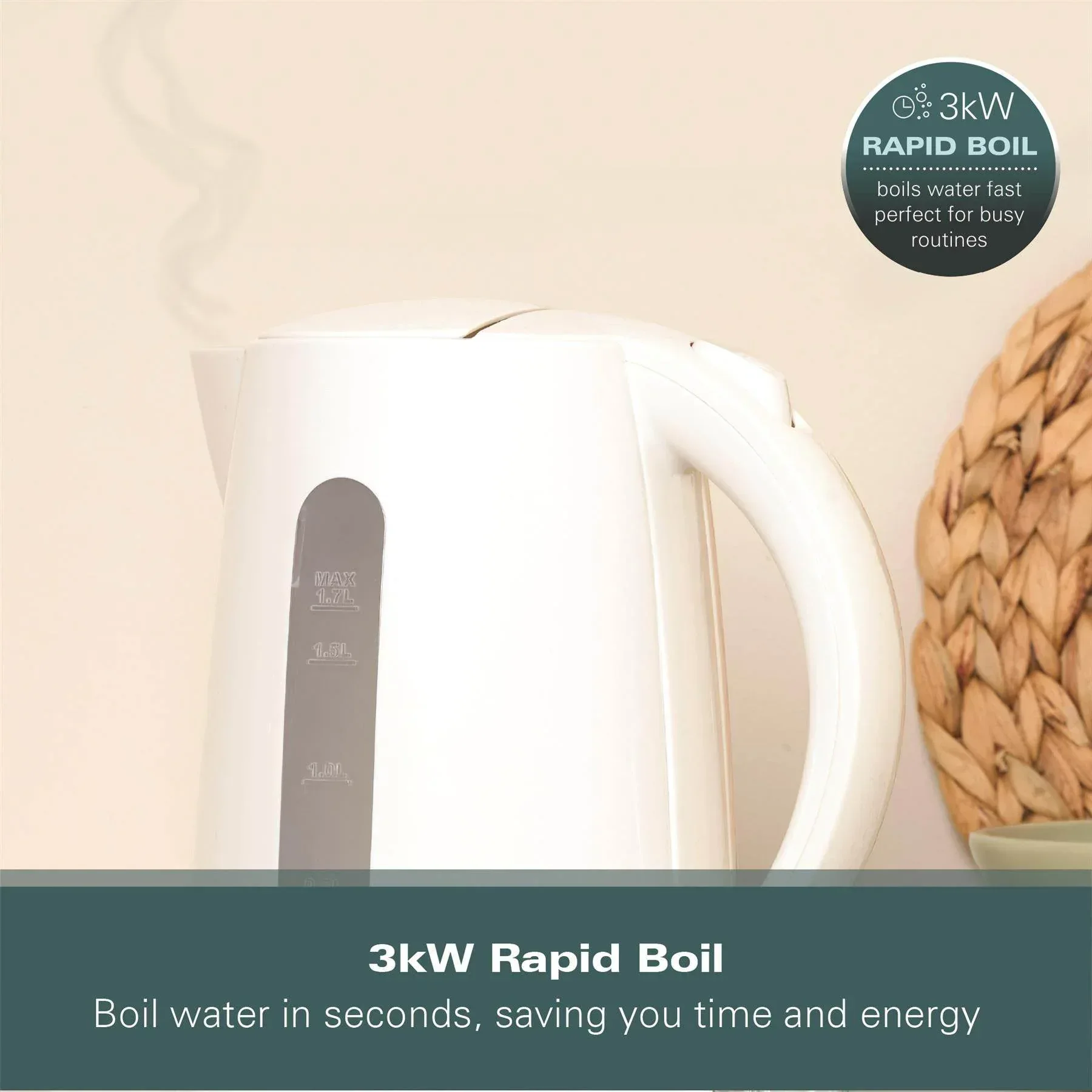 Hamilton Beach Essentials 1.7L Rapid Boil Kettle - White - Image 7