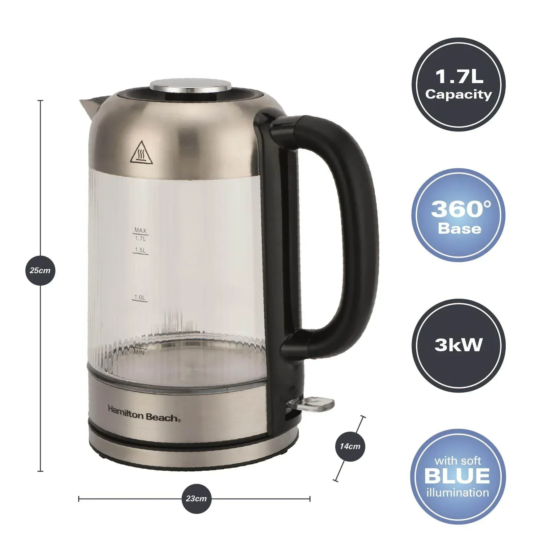 Hamilton Beach Liberty 1.7L Ribbed Glass Kettle - Image 5