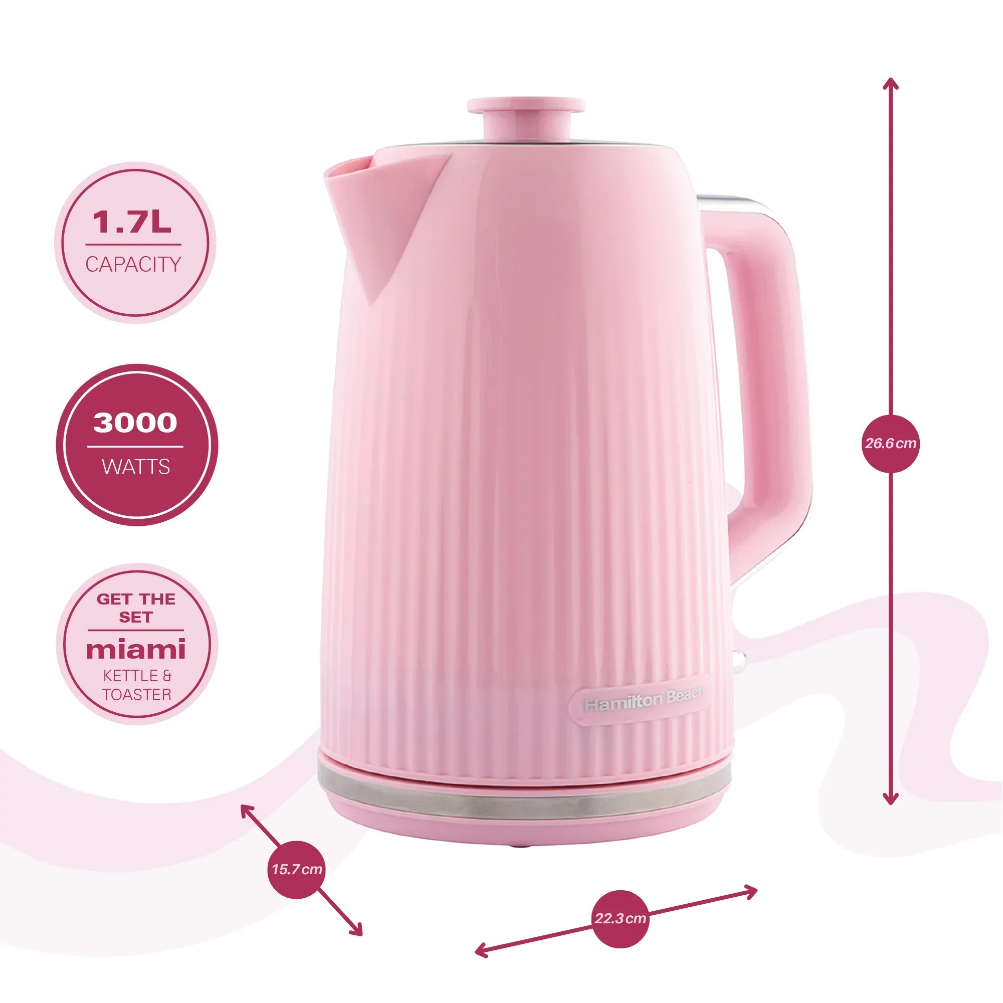 Hamilton Beach Miami 1.7L Kettle Flamingo Pink - Image 4