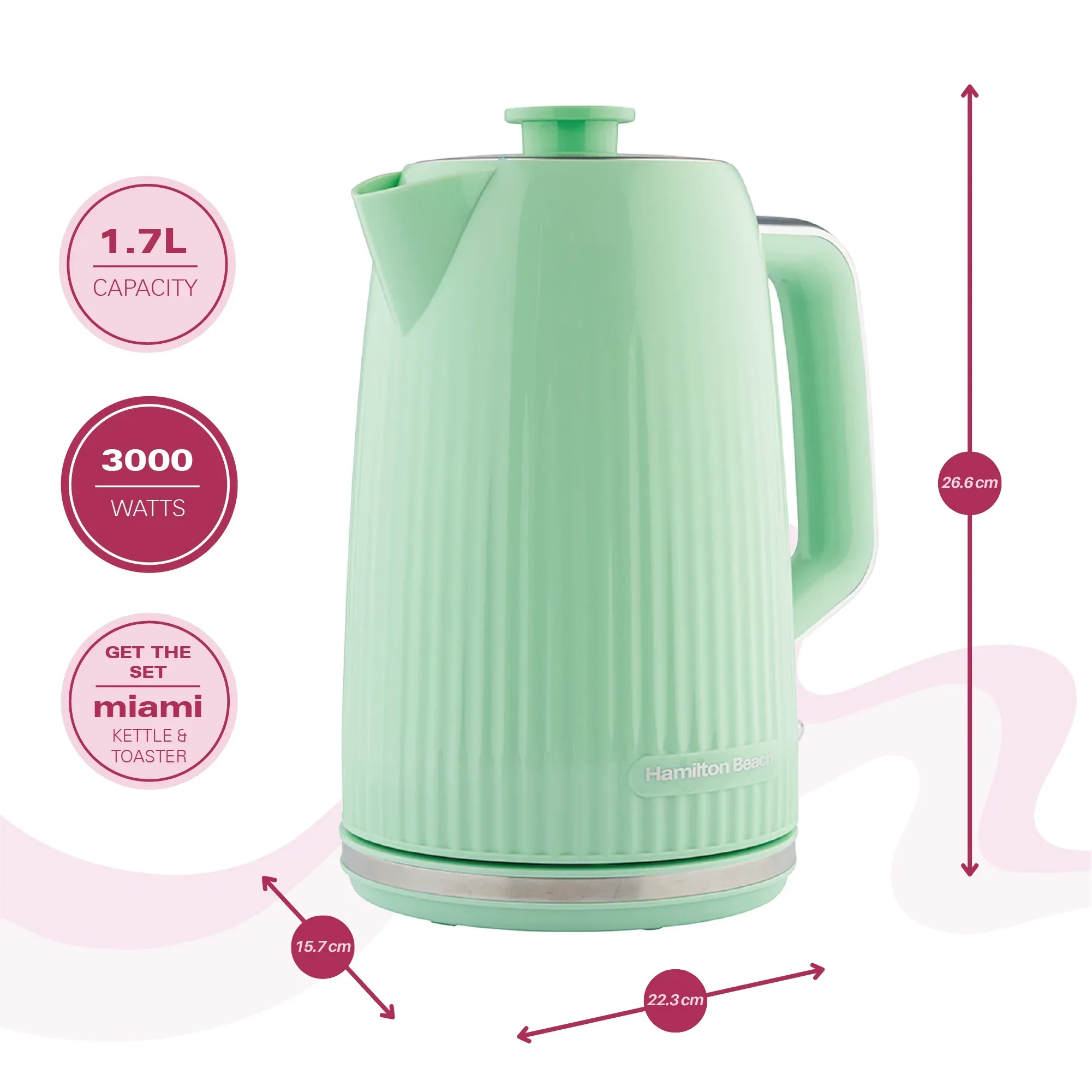 Hamilton Beach Miami 1.7L Kettle Mojito Mint - Image 4