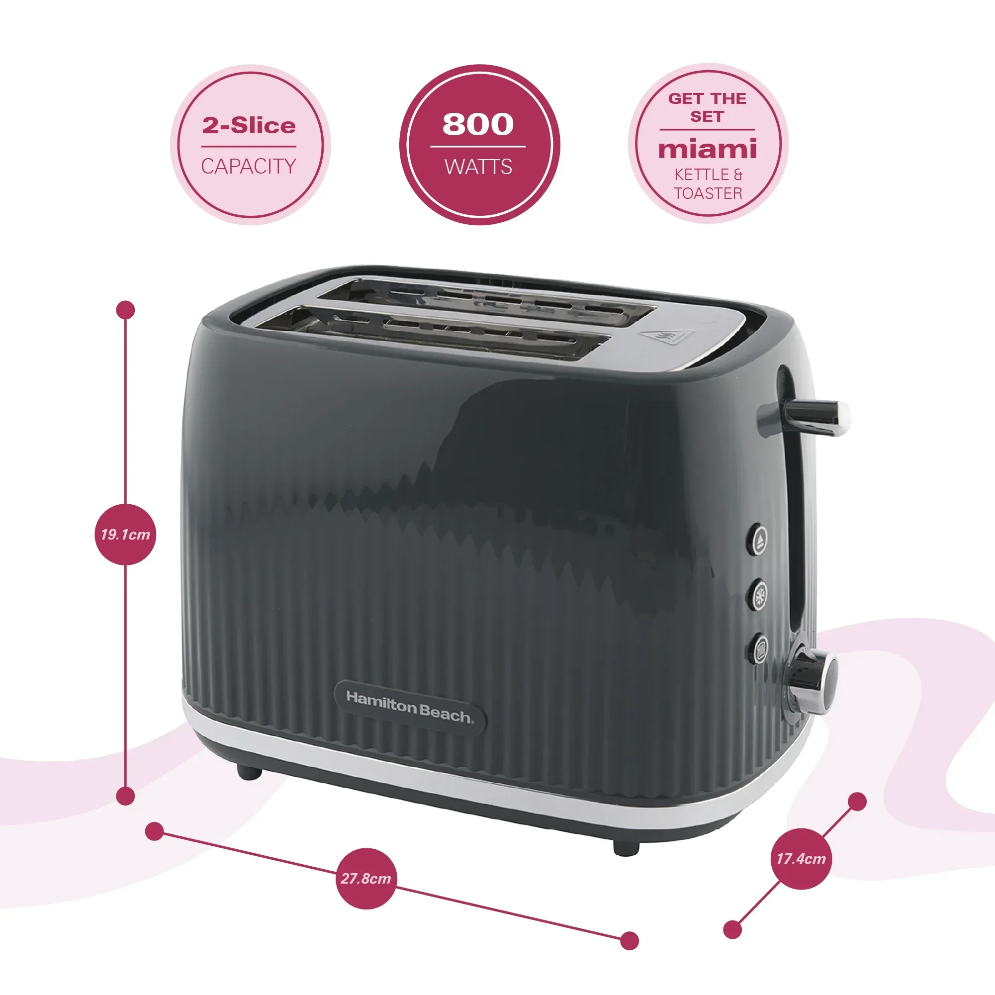 Hamilton Beach Miami Kettle, Toaster & Microwave Set - Charcoal Grey - Image 9