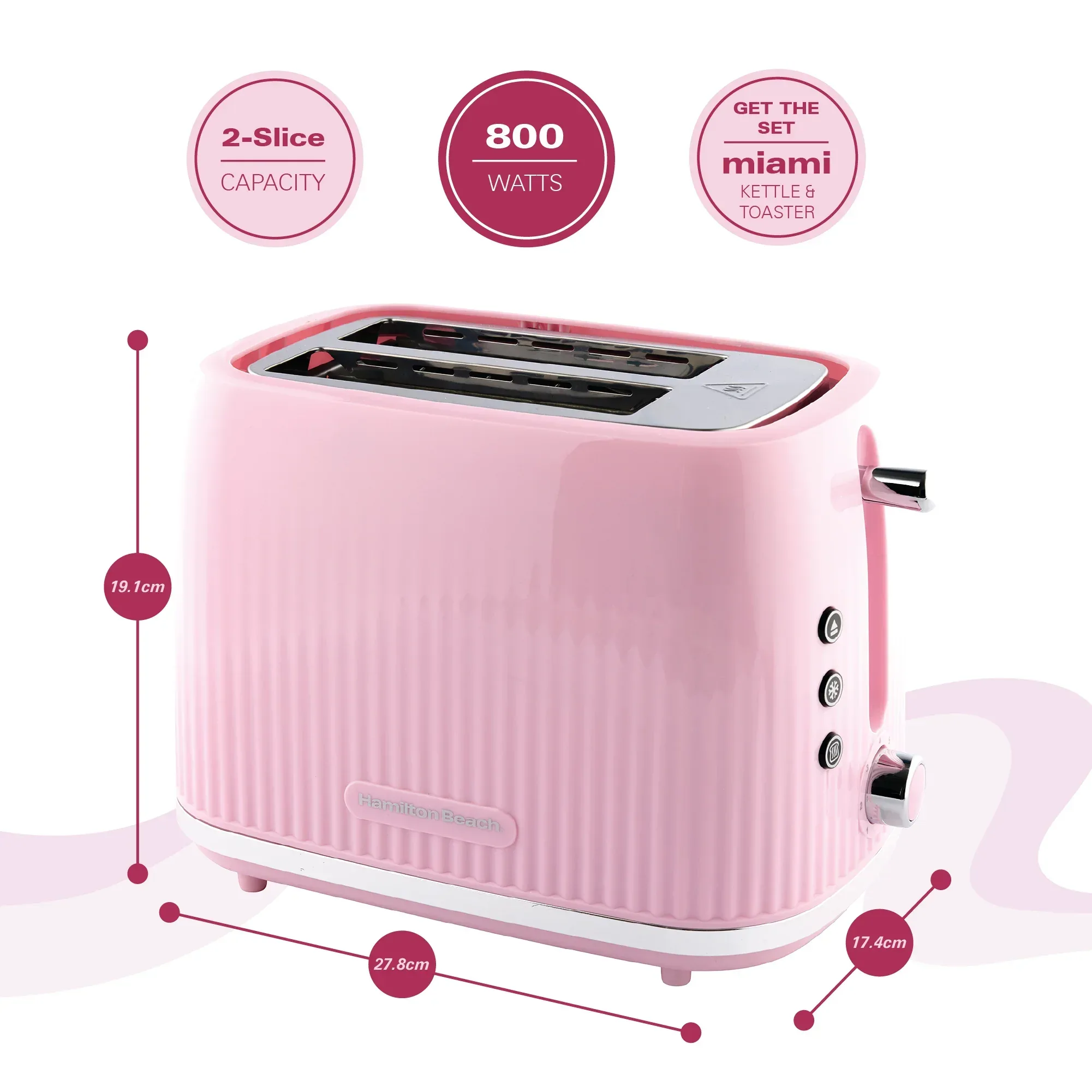 Hamilton Beach Miami Kettle & Toaster Set Flamingo Pink - Image 7
