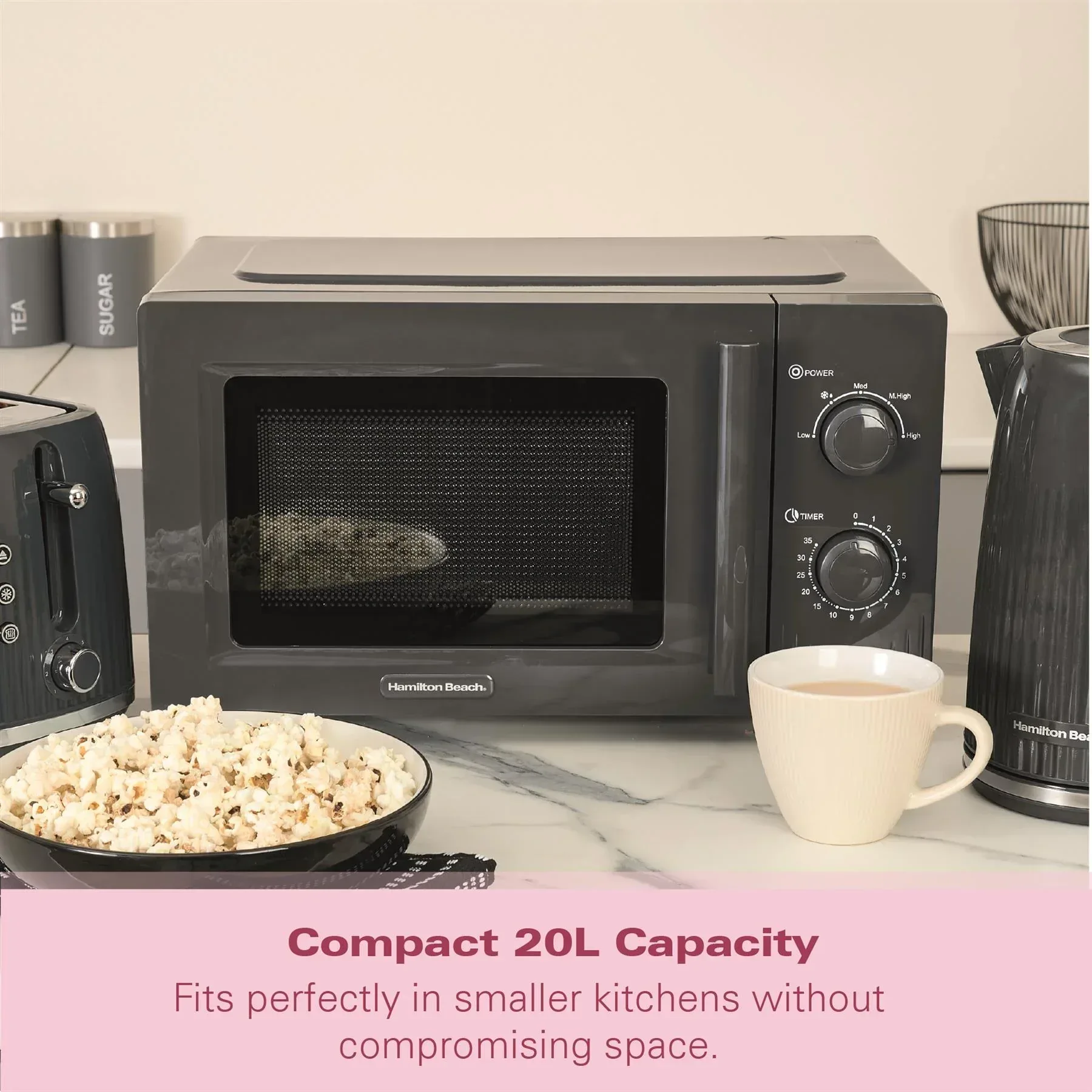 Hamilton Beach Miami Manual 800W Microwave - Charcoal Grey - Image 7