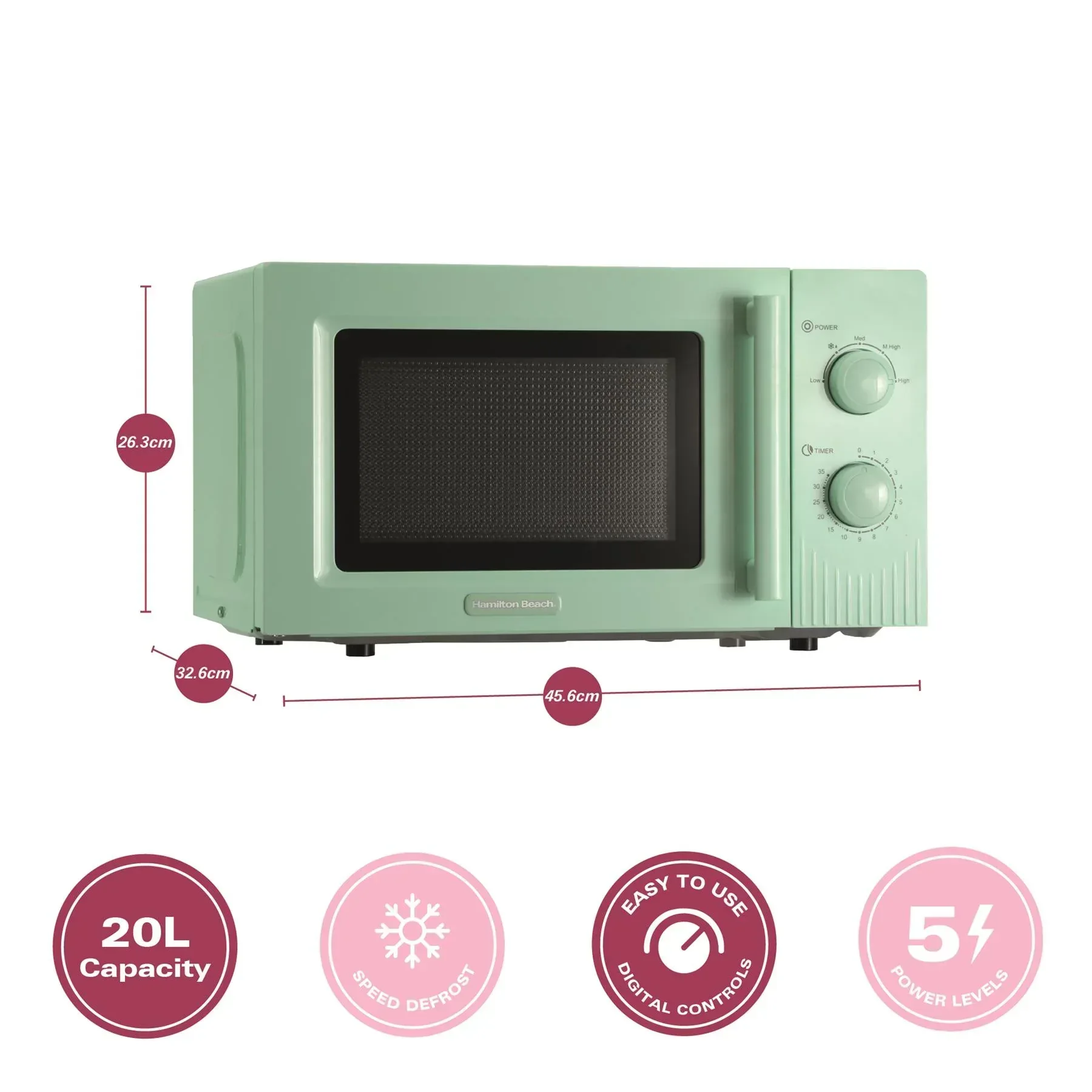 Hamilton Beach Miami Manual 800W Microwave - Mojito Mint - Image 11
