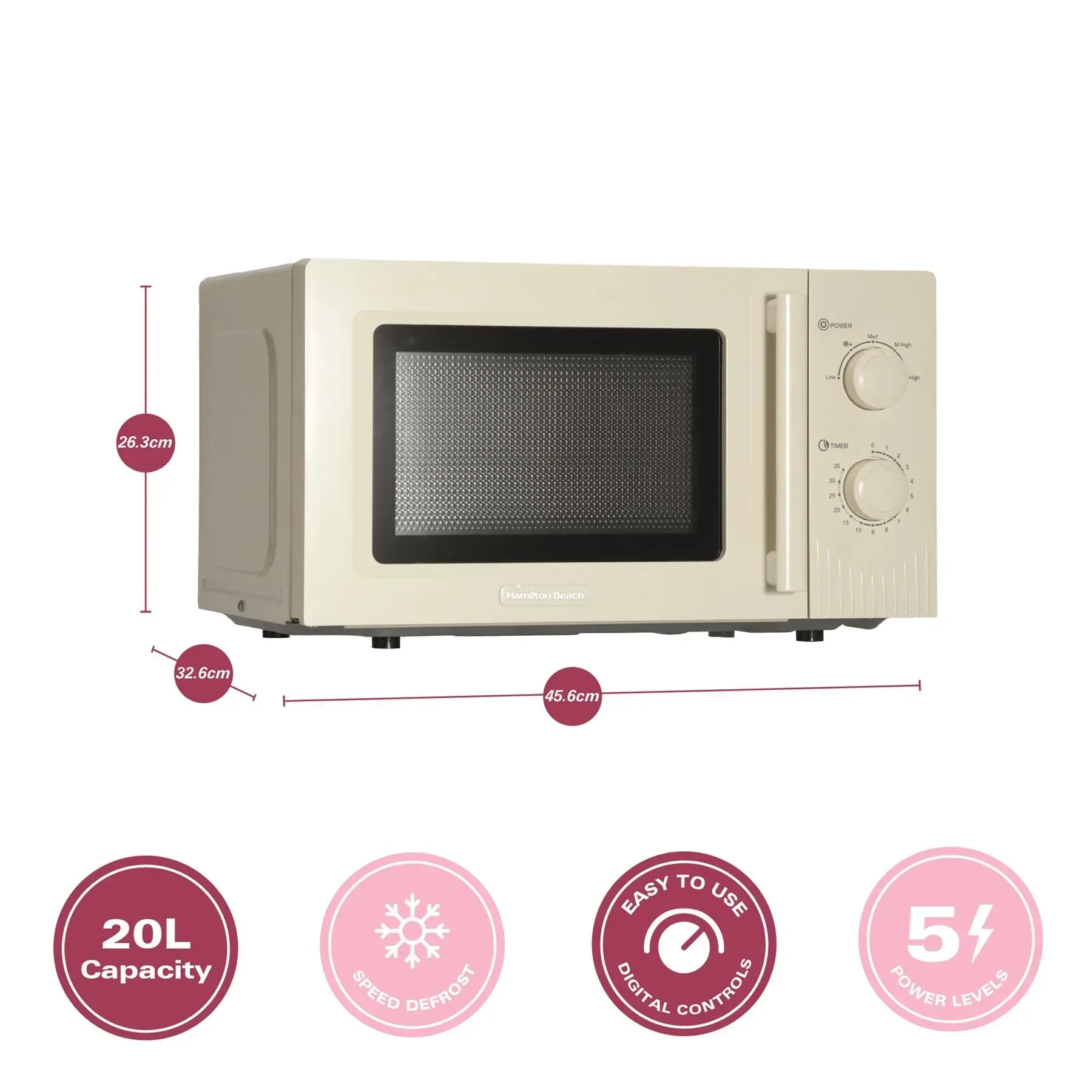 Hamilton Beach Miami Manual 800W Microwave - Sand - Image 11