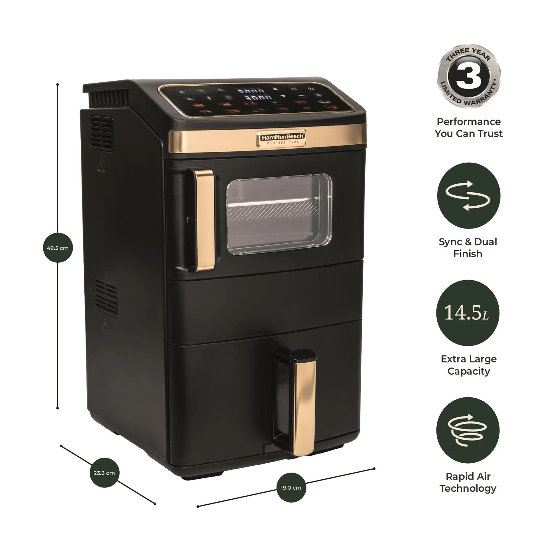 Hamilton Beach Professional DualStack 14.5L Air Fryer Oven - Black & Brushed Brass - Image 12