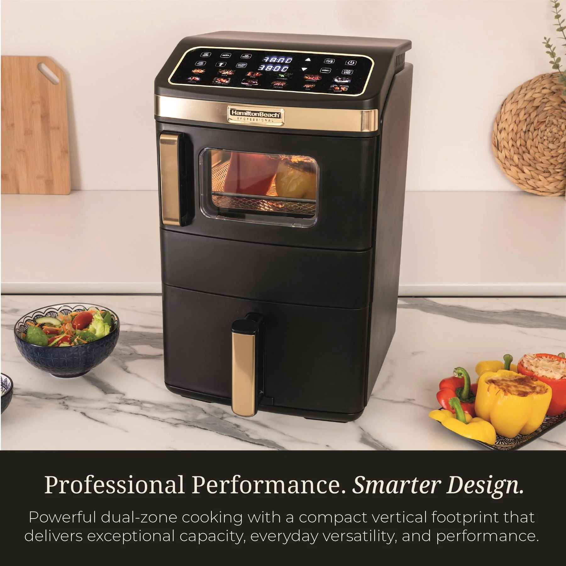 Hamilton Beach Professional DualStack 14.5L Air Fryer Oven - Black & Brushed Brass - Image 4