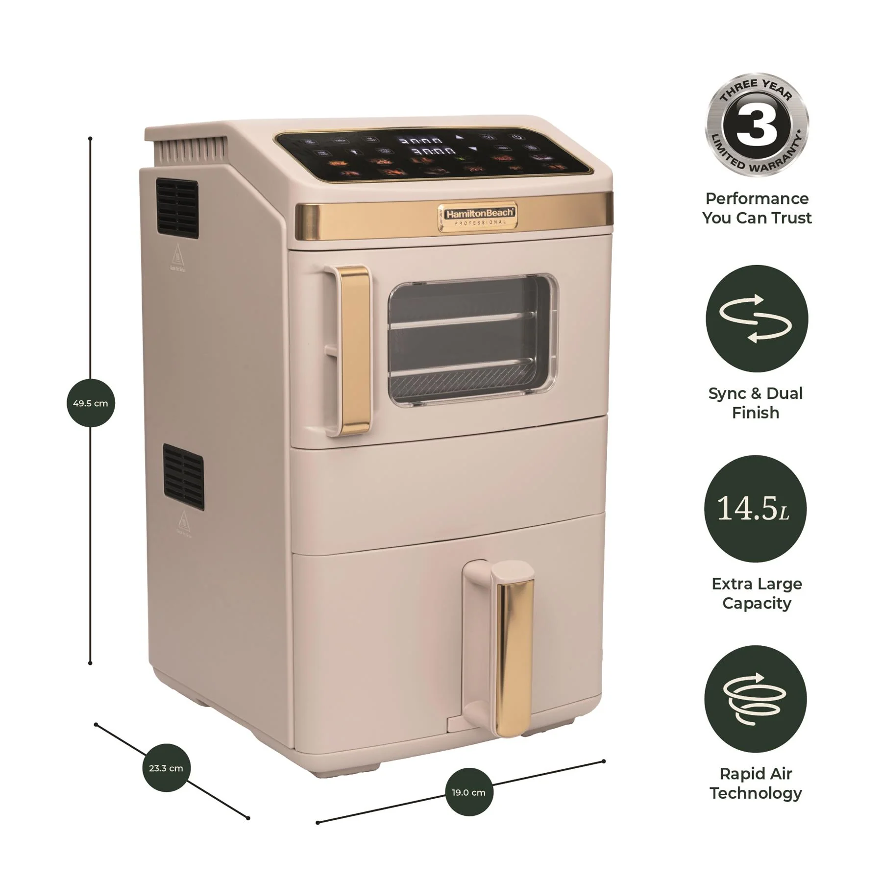 Hamilton Beach Professional DualStack 14.5L Air Fryer Oven - Stone & Brushed Brass - Image 12