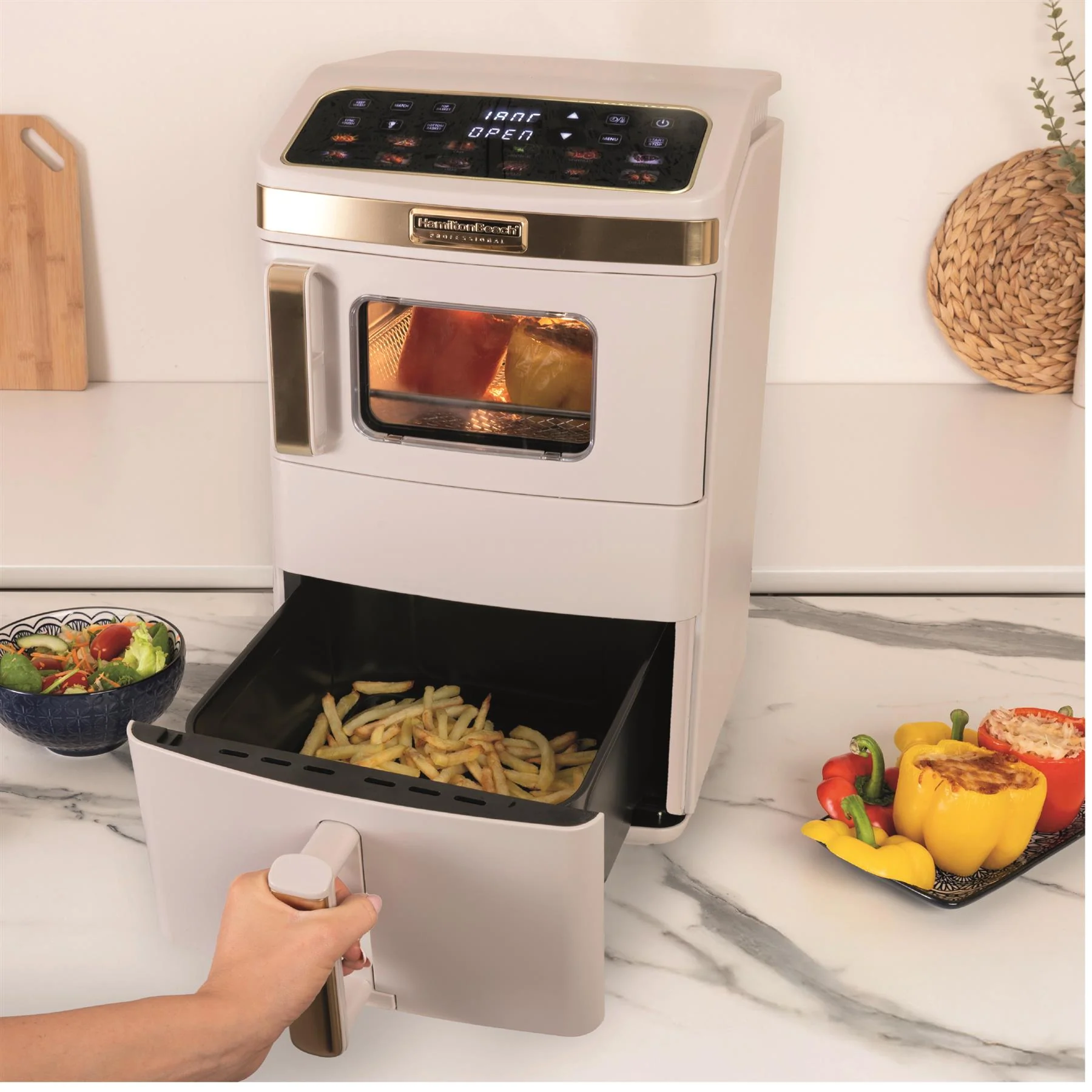Hamilton Beach Professional DualStack 14.5L Air Fryer Oven - Stone & Brushed Brass - Image 3