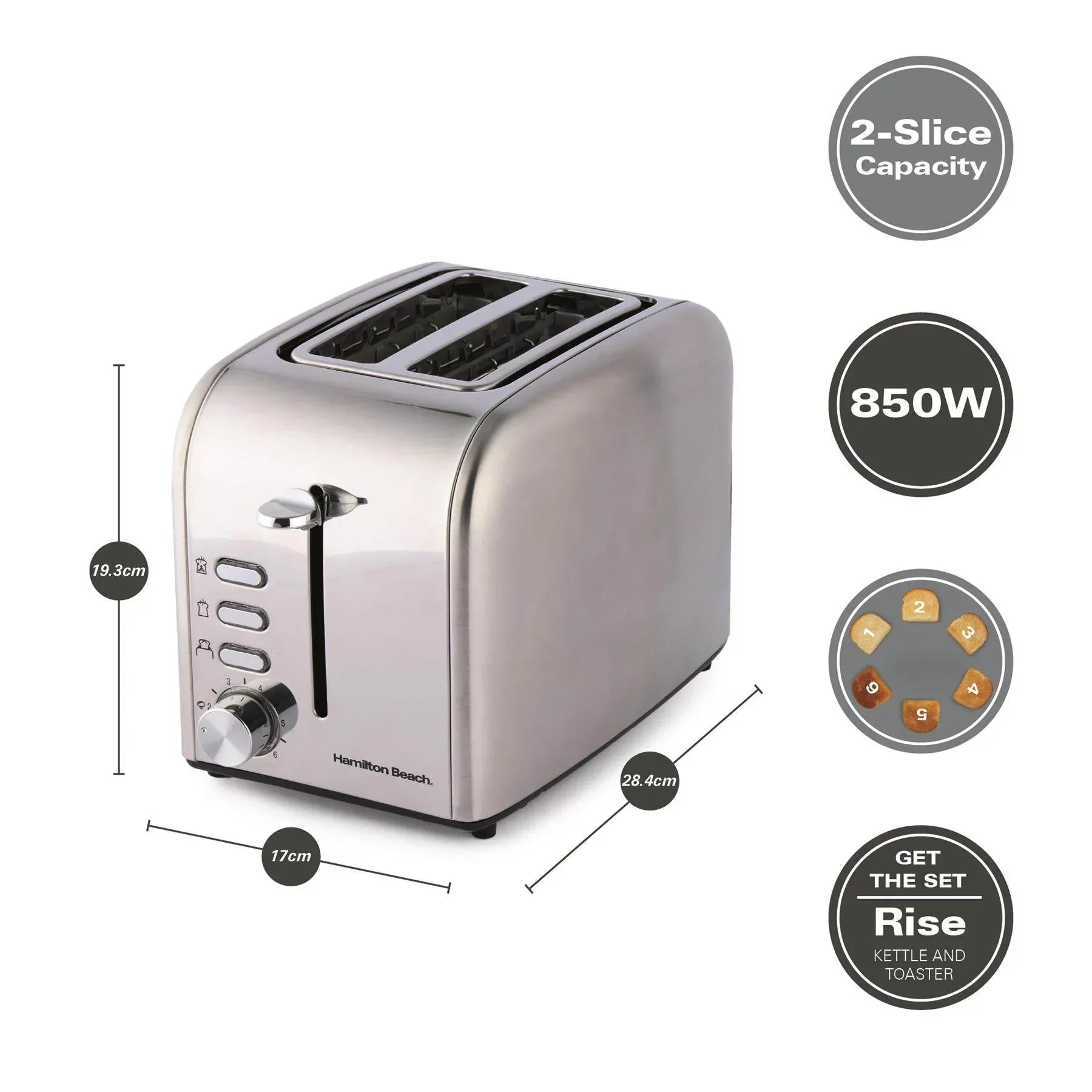 Hamilton Beach Rise Stainless Steel 2 Slice Toaster - Brushed & Polished - Image 3