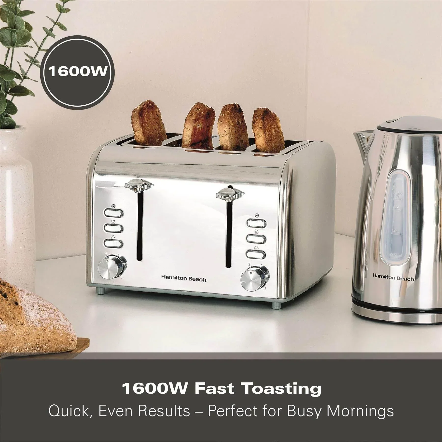 Hamilton Beach Rise Stainless Steel 4 Slice Toaster - Brushed & Polished - Image 4