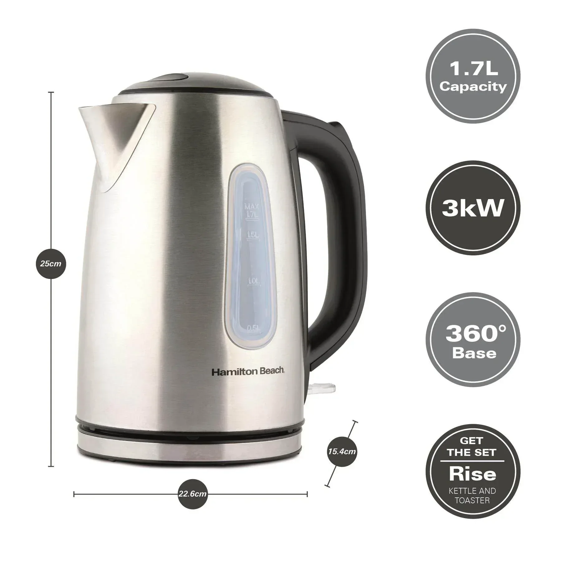 Hamilton Beach Rise Kettle & 4 Slice Toaster Set - Brushed - Image 8