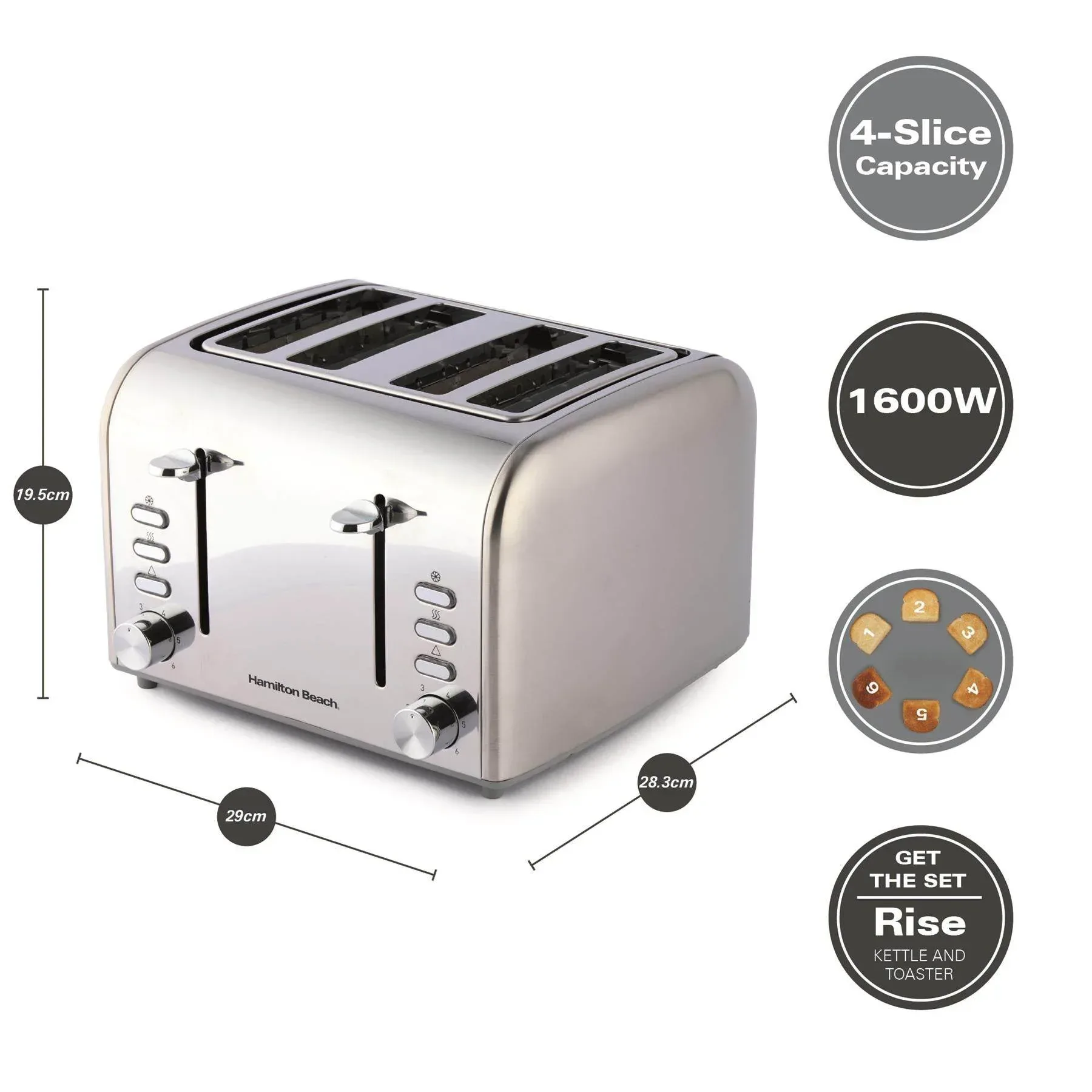 Hamilton Beach Rise Kettle & 4 Slice Toaster Set - Polished - Image 9