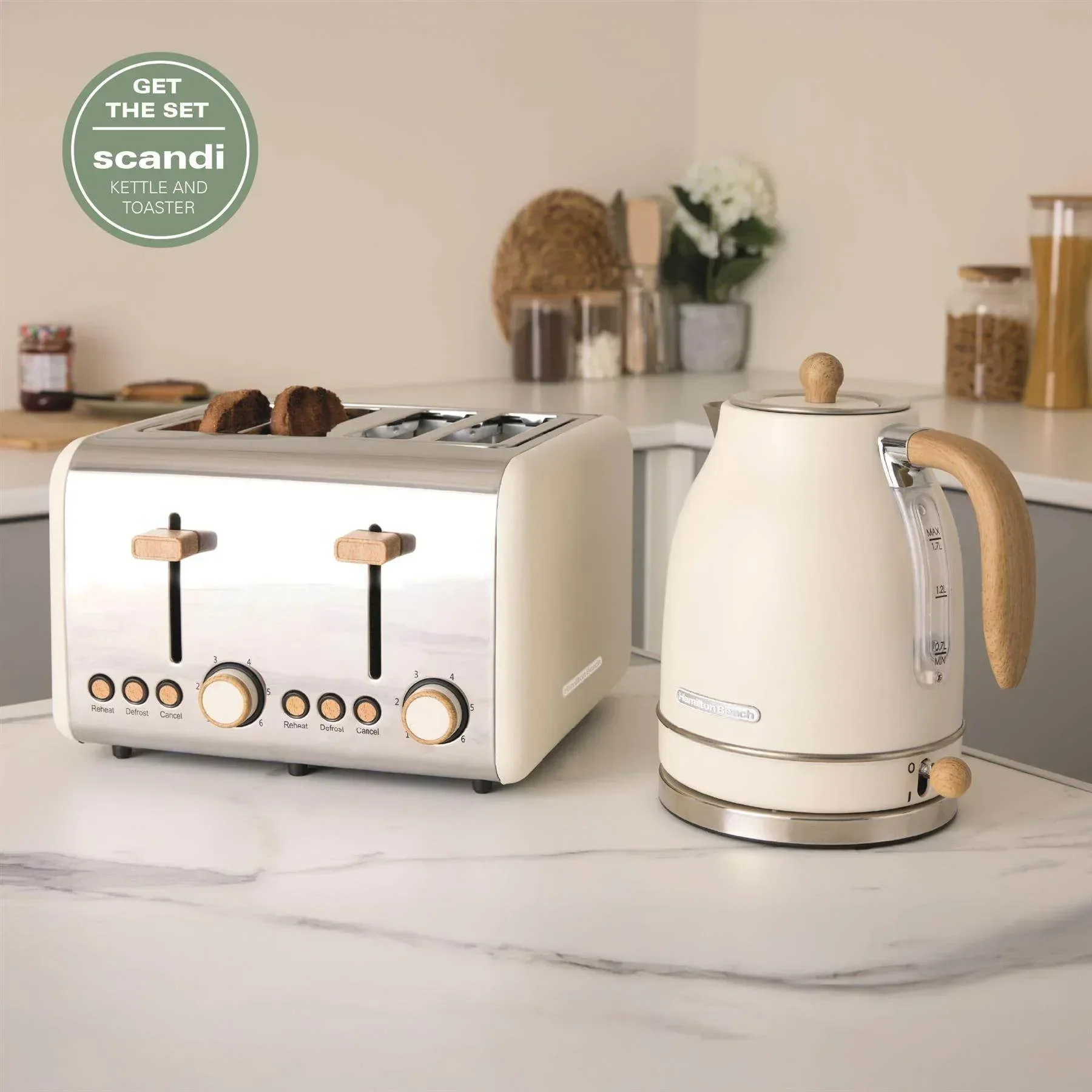 Hamilton Beach Scandi 1.7L Jug Kettle - Matte Cream with Wood Effect - Image 11