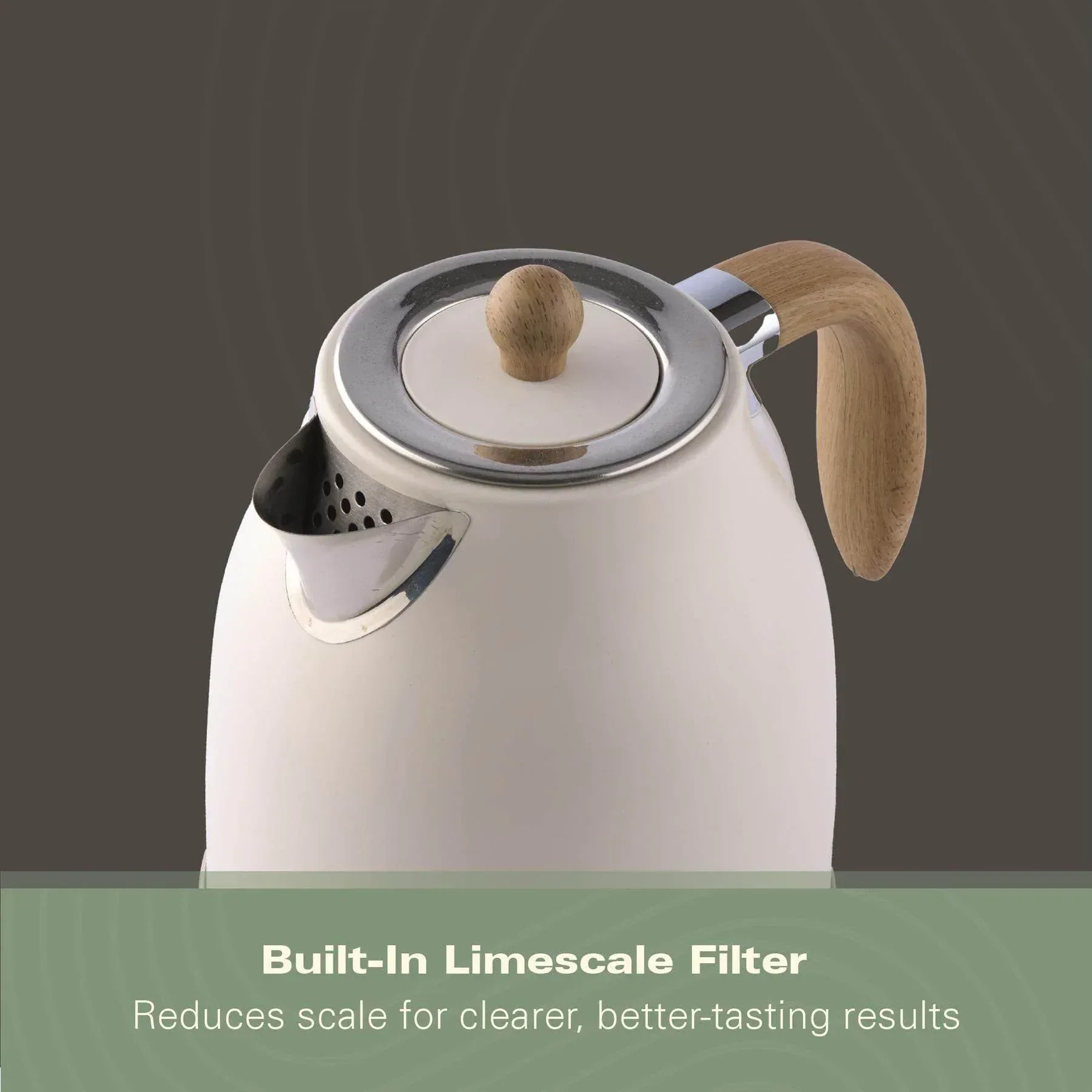 Hamilton Beach Scandi 1.7L Jug Kettle - Matte Cream with Wood Effect - Image 8
