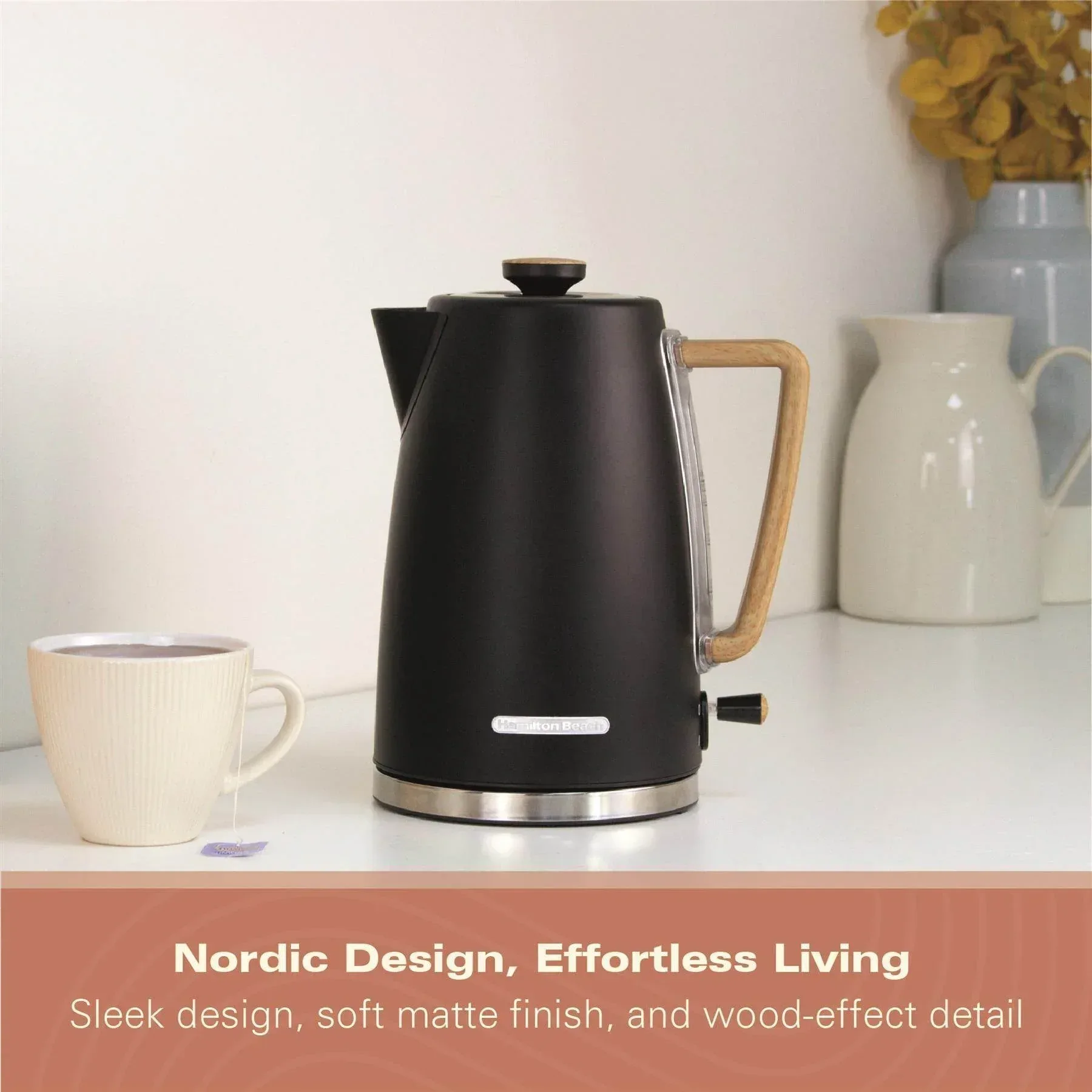 Hamilton Beach Scandi 1.7L Kettle - Matte Black with Wood Effect - Image 5