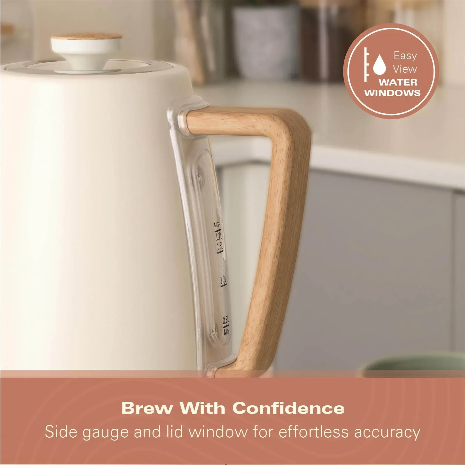 Hamilton Beach Scandi 1.7L Kettle - Matte Cream with Wood Effect - Image 7