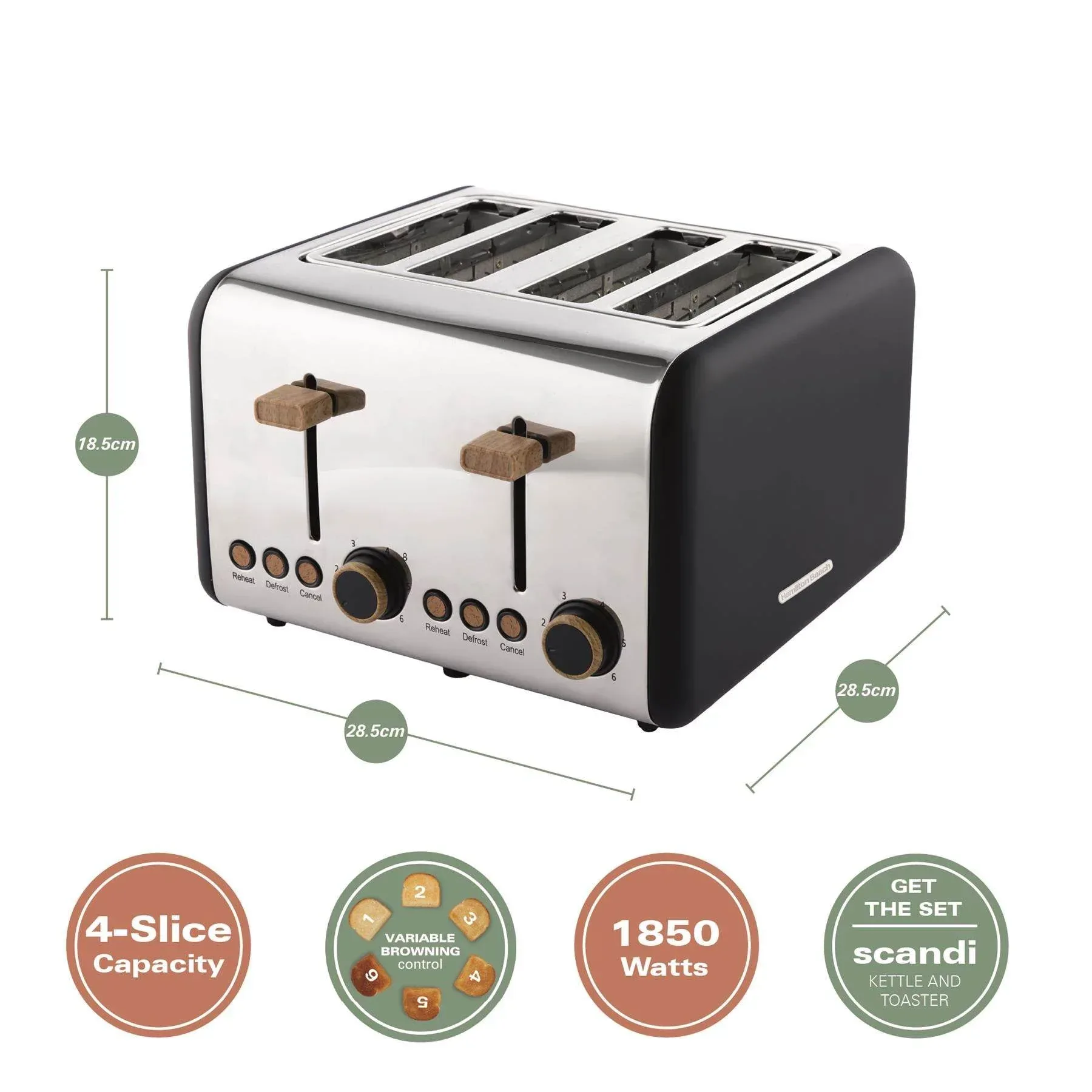 Hamilton Beach Scandi Classic Kettle & Toaster Set - Black - Image 7