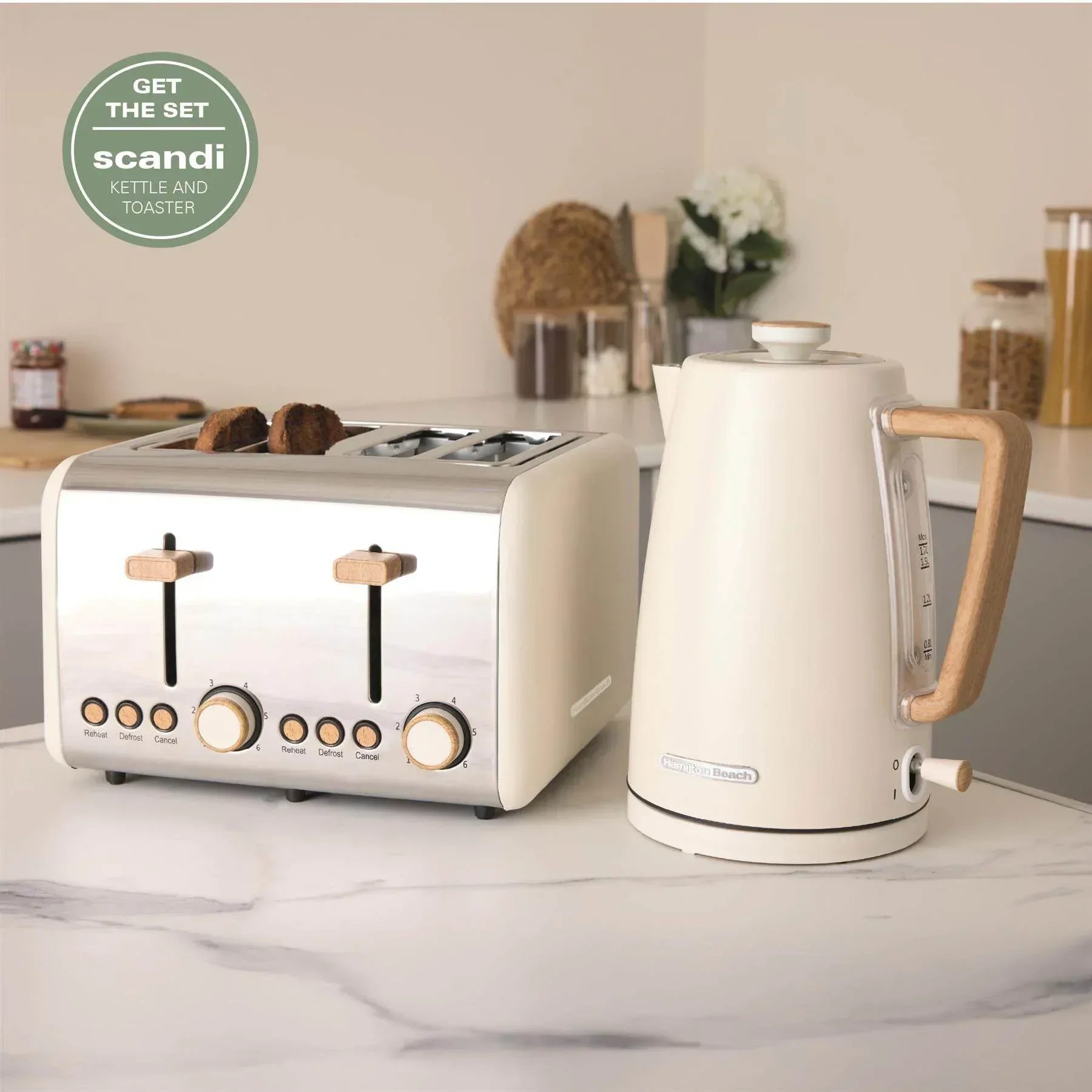 Hamilton Beach Scandi Classic Kettle & Toaster Set - Cream - Image 7