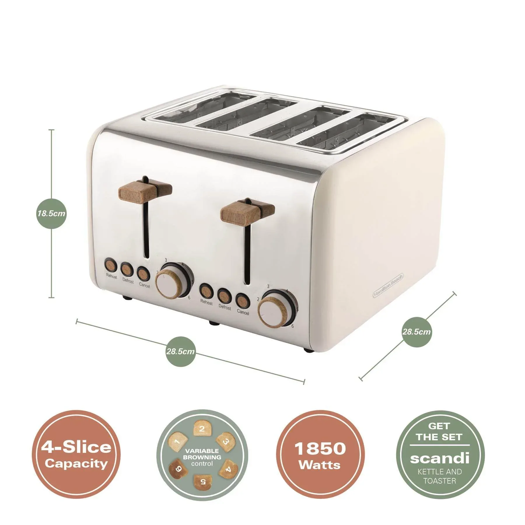 Hamilton Beach Scandi Pyramid Kettle & Toaster Set - Cream - Image 6