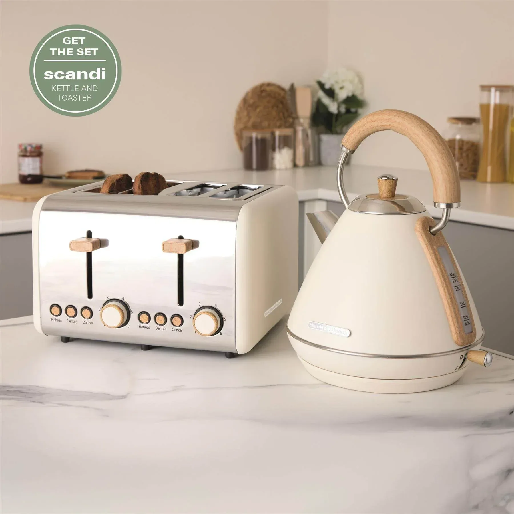Hamilton Beach Scandi Pyramid Kettle & Toaster Set - Cream - Image 7