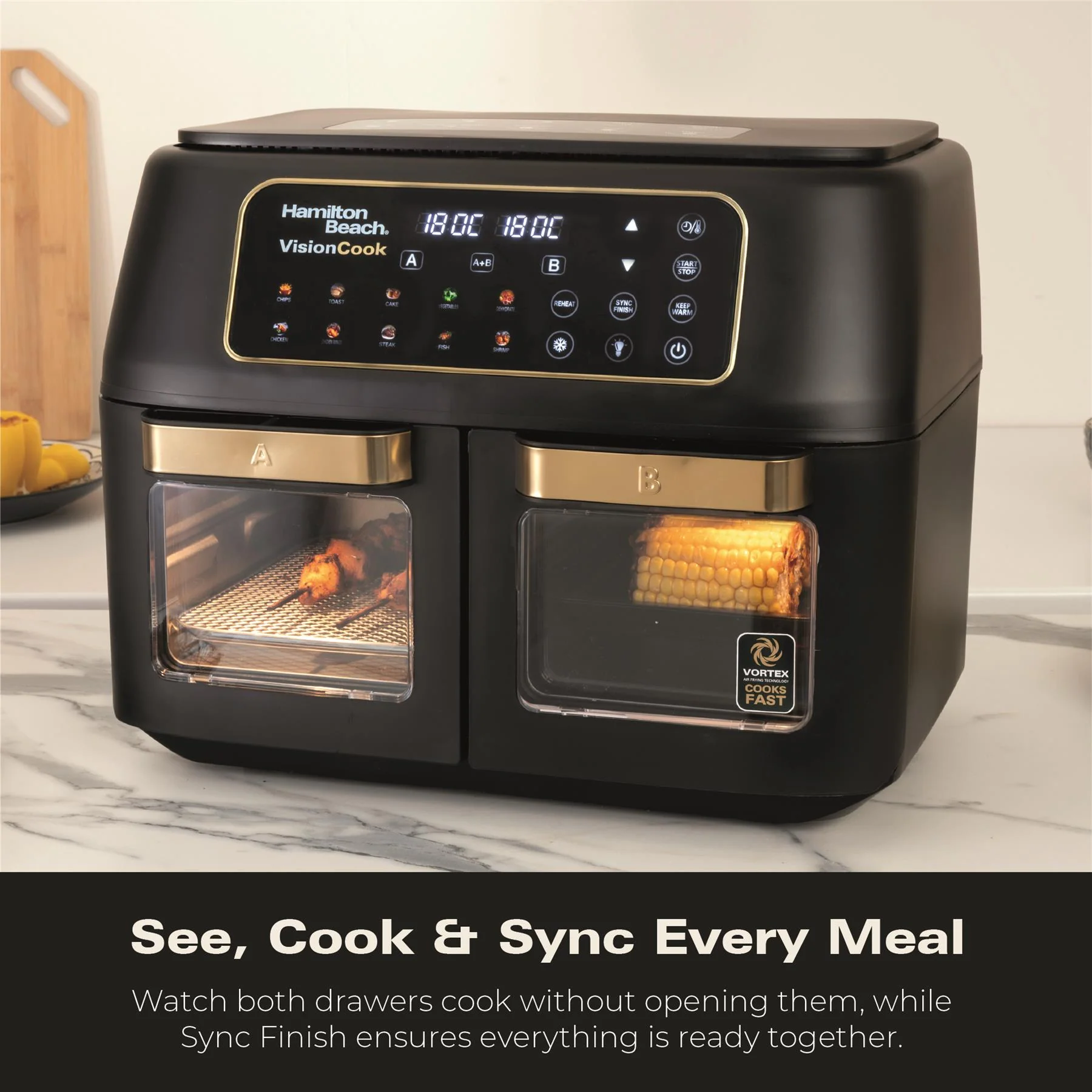 Hamilton Beach VisionCook 11L Dual Air Fryer Oven - Black & Brass - Image 3