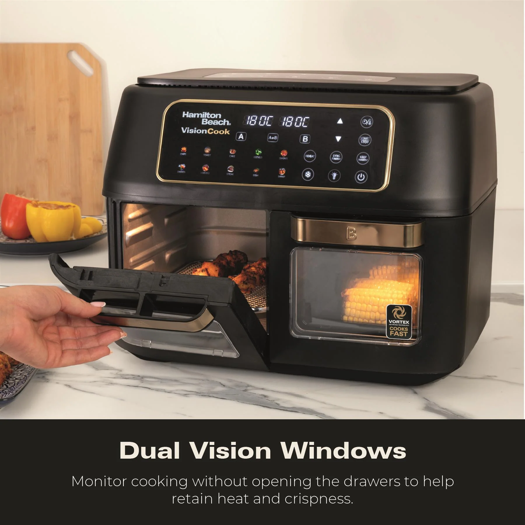 Hamilton Beach VisionCook 11L Dual Air Fryer Oven - Black & Brass - Image 7