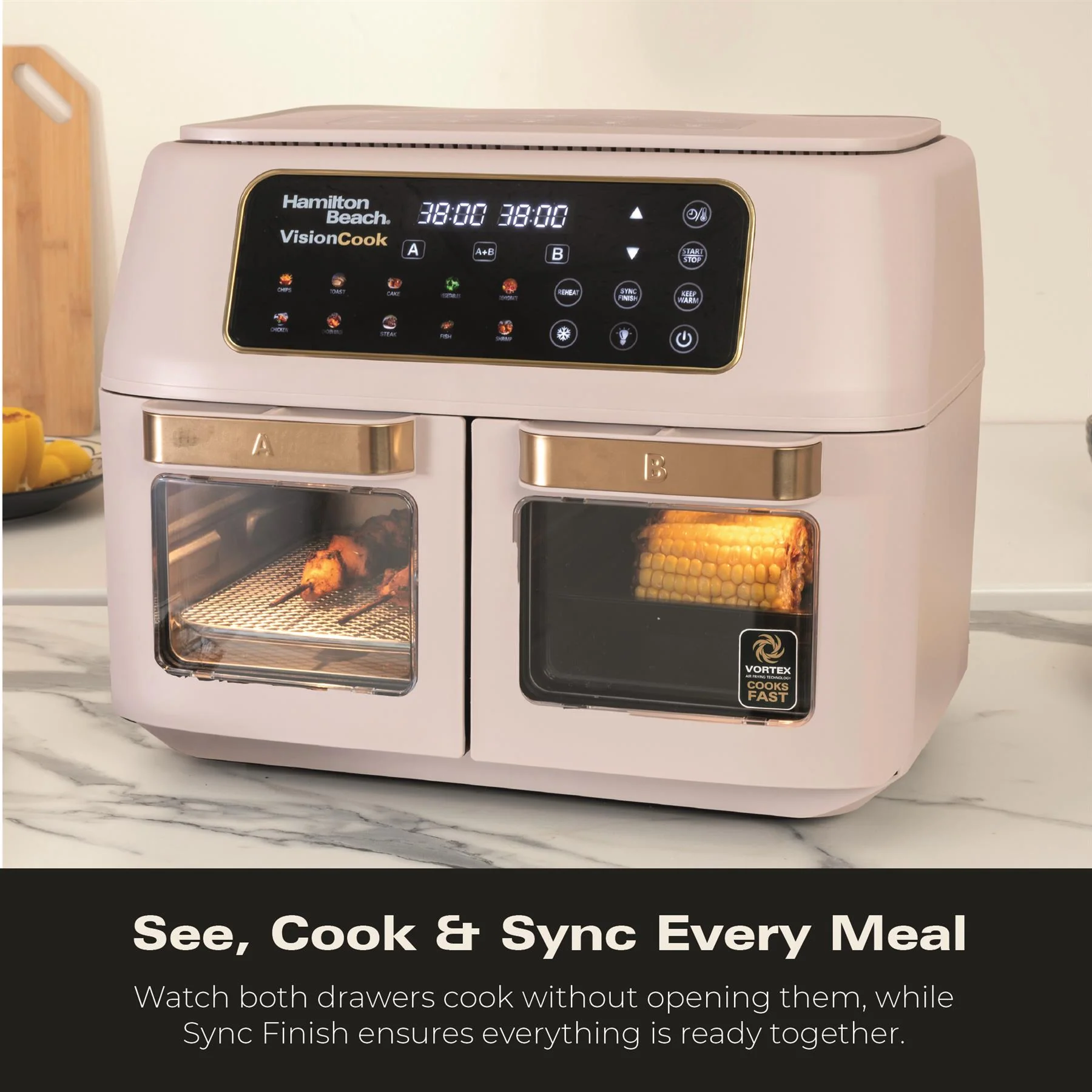 Hamilton Beach VisionCook 11L Dual Air Fryer Oven - Stone & Brass - Image 3