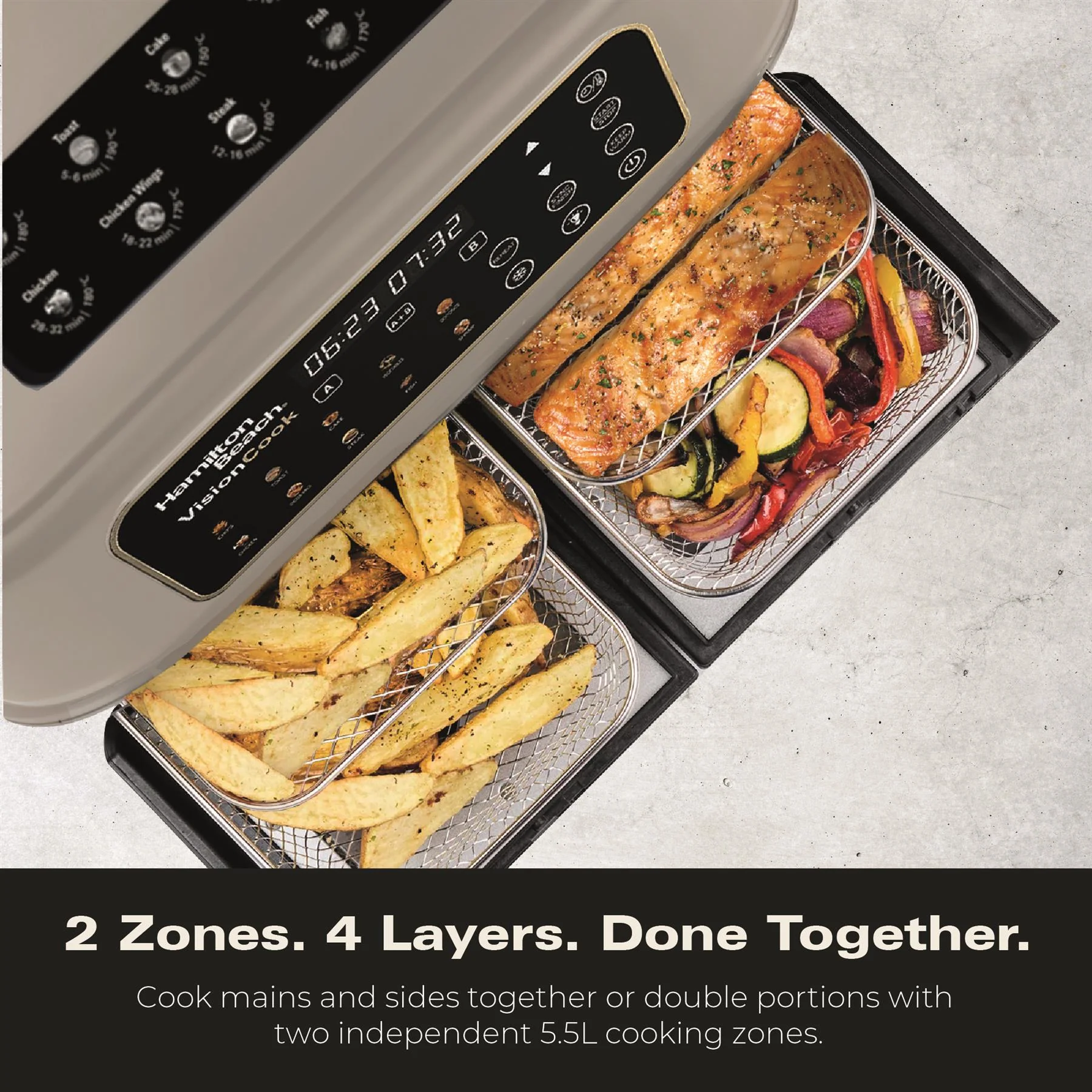 Hamilton Beach VisionCook 11L Dual Air Fryer Oven - Stone & Brass - Image 4