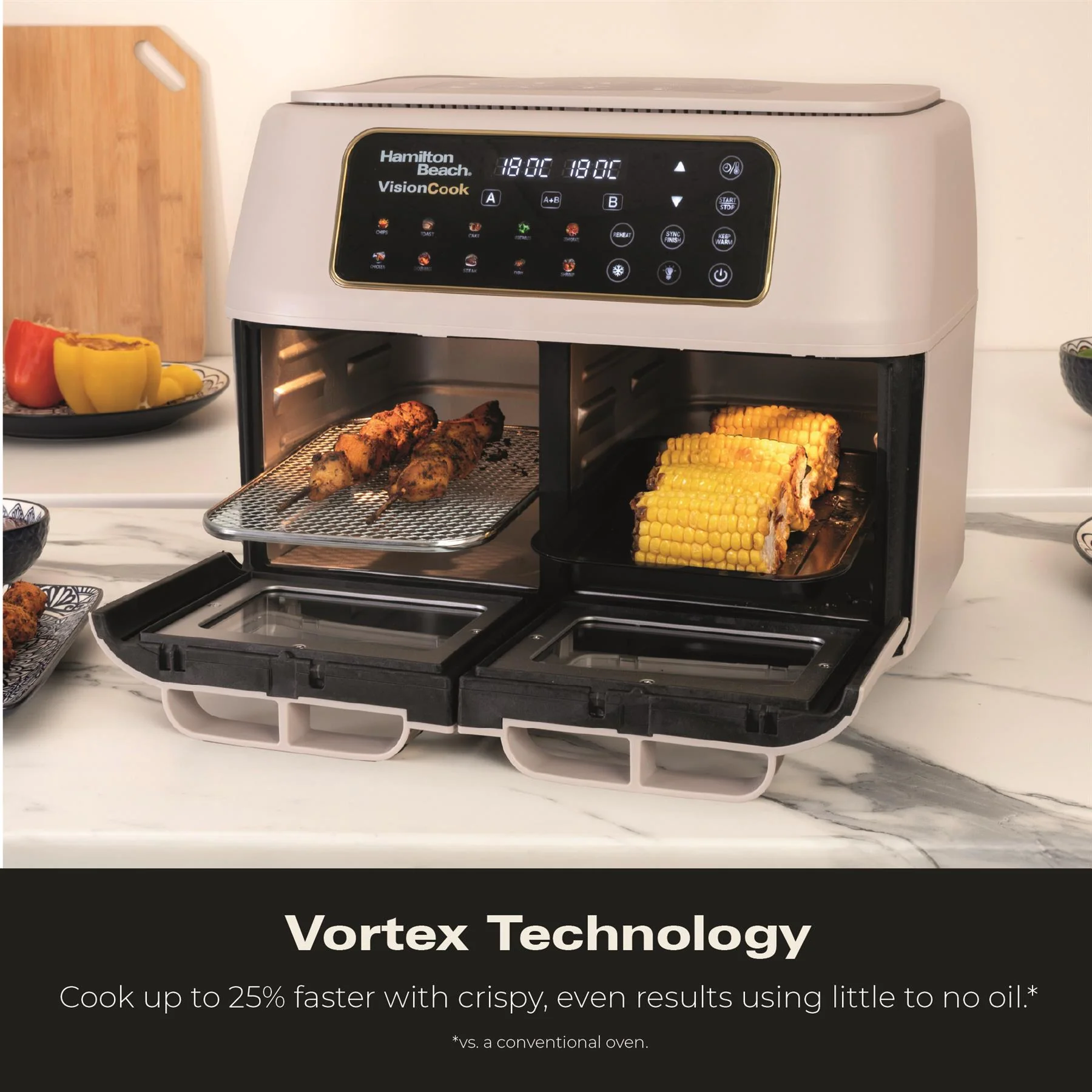 Hamilton Beach VisionCook 11L Dual Air Fryer Oven - Stone & Brass - Image 5